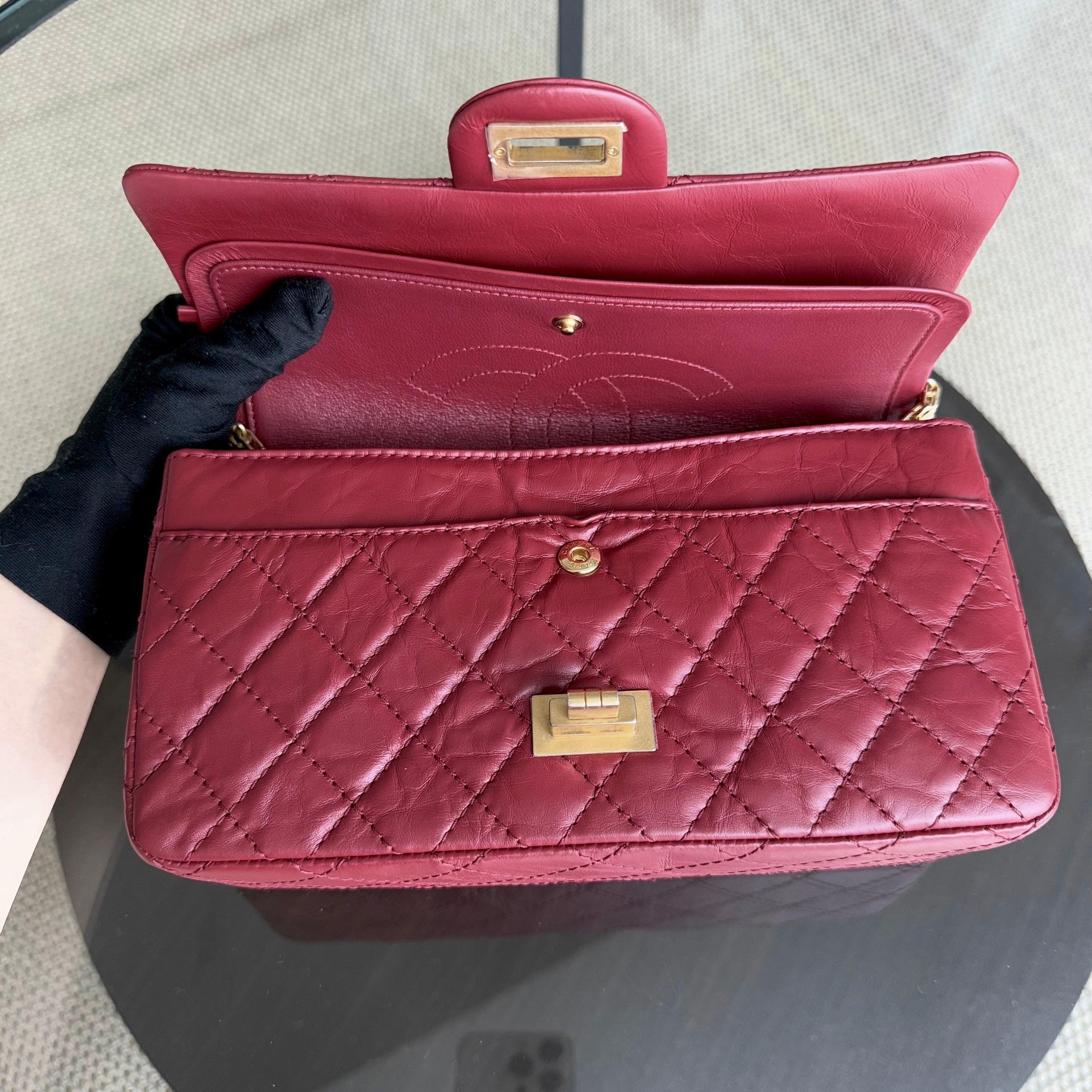 Chanel 2.55 Reissue 255 - 24CM Quilted Calfskin Dark Red Burgundy Gold Hardware Series 25