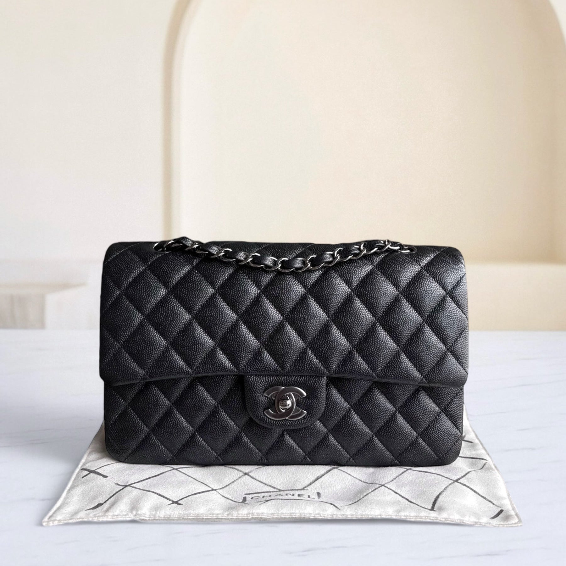 Chanel Classic Flap Medium - Caviar 25CM Quilted Iridescent Black Silver Hardware Series 24