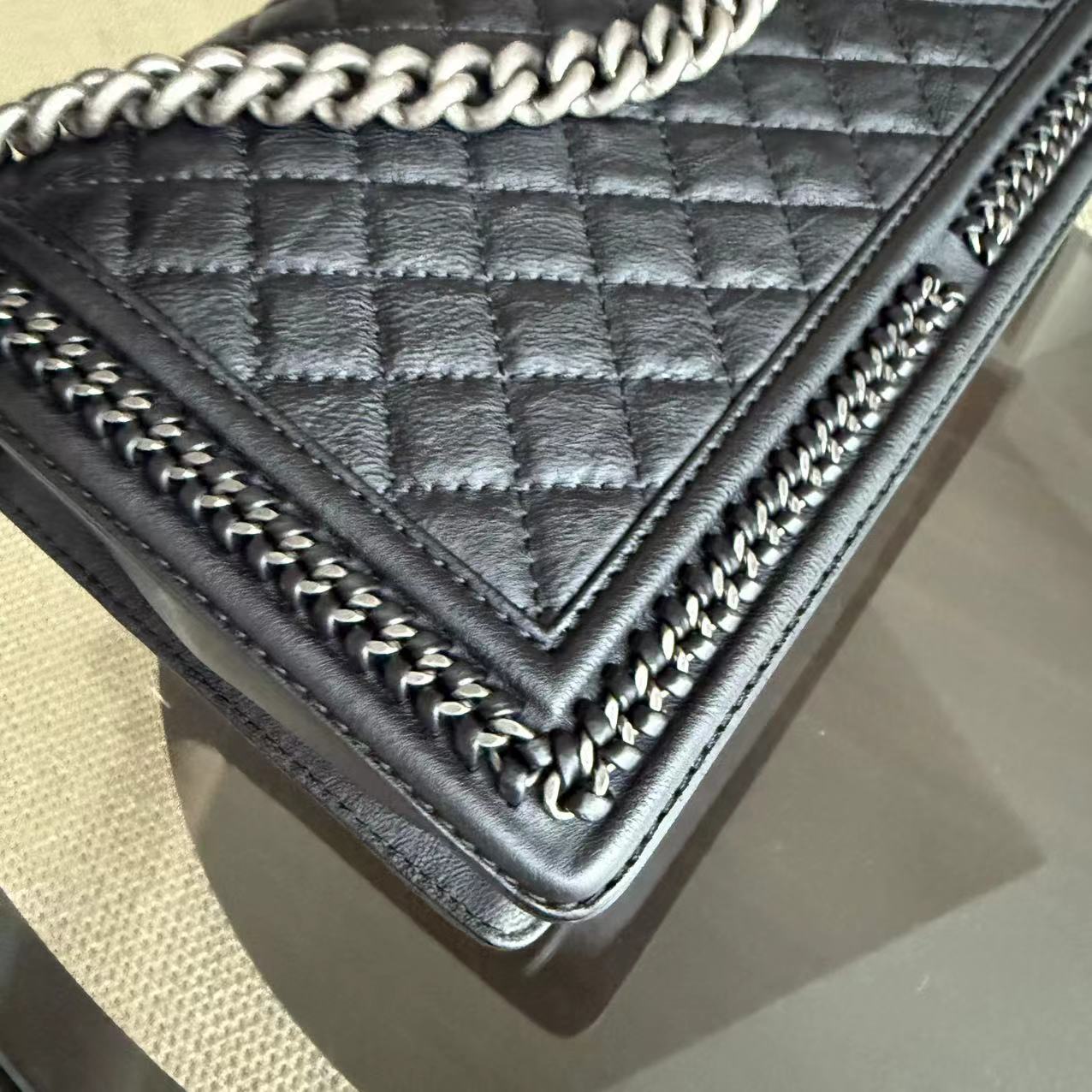 Chanel Boy Medium Handle - 28CM Quilted Calfskin Palladium Silver Hardware Series 23