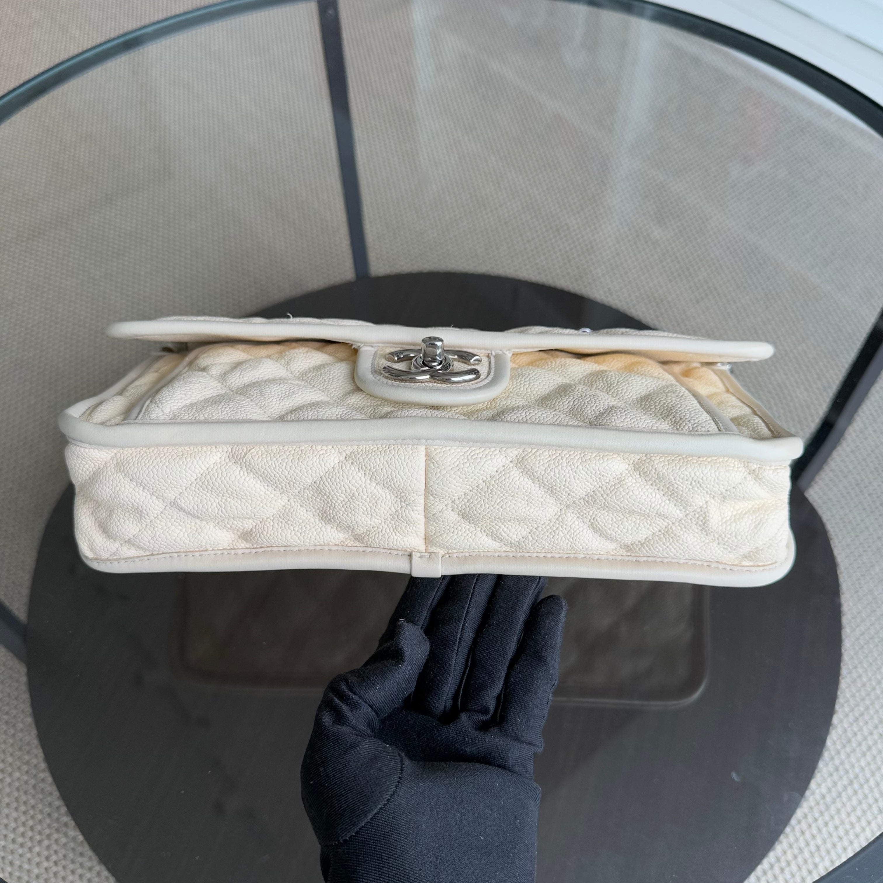 Chanel French Riviera - Caviar 29CM Quilted Cream Silver Hardware Series 15