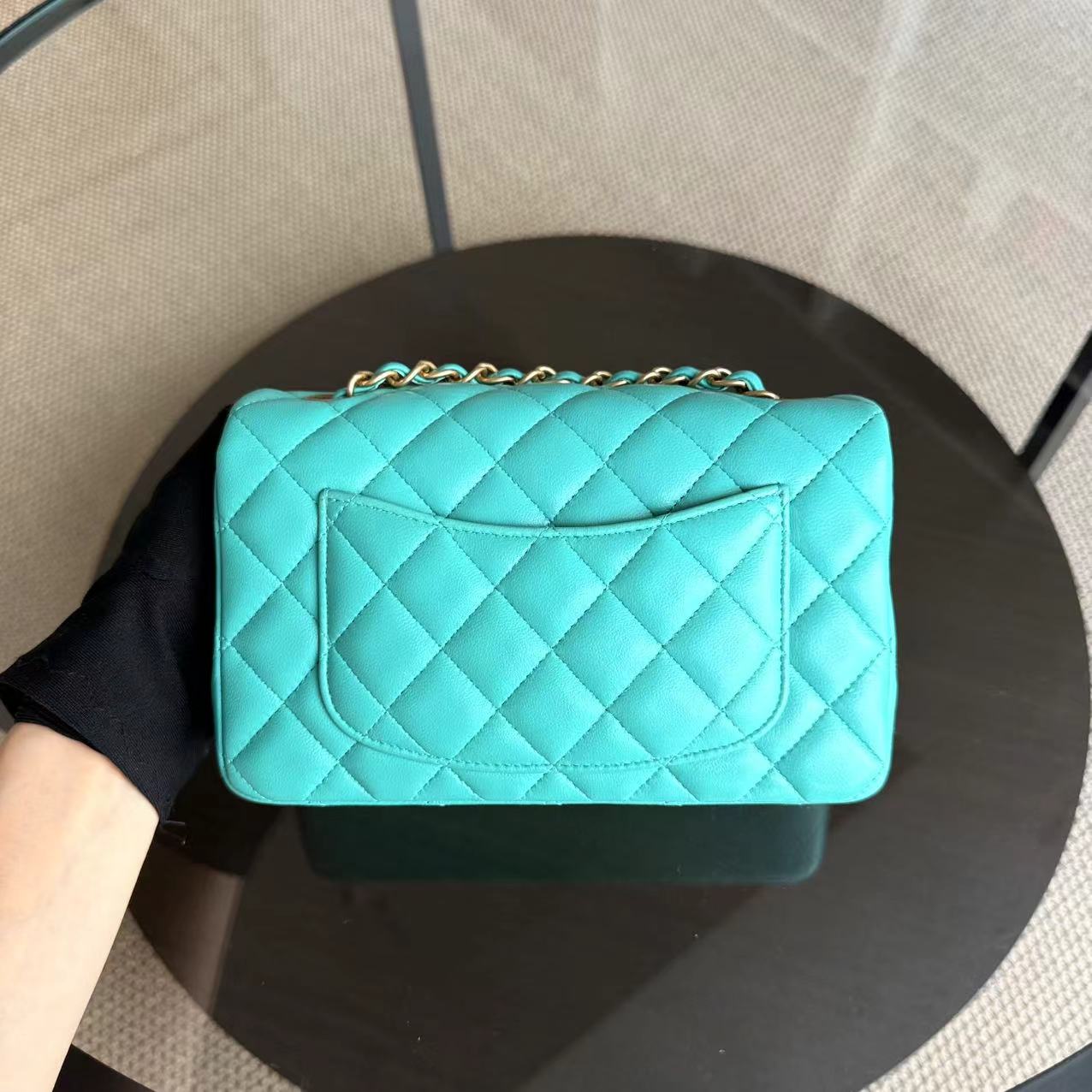 Chanel Classic Flap Mini - 20CM Rectangle Quilted Lambskin Cyan Gold Hardware