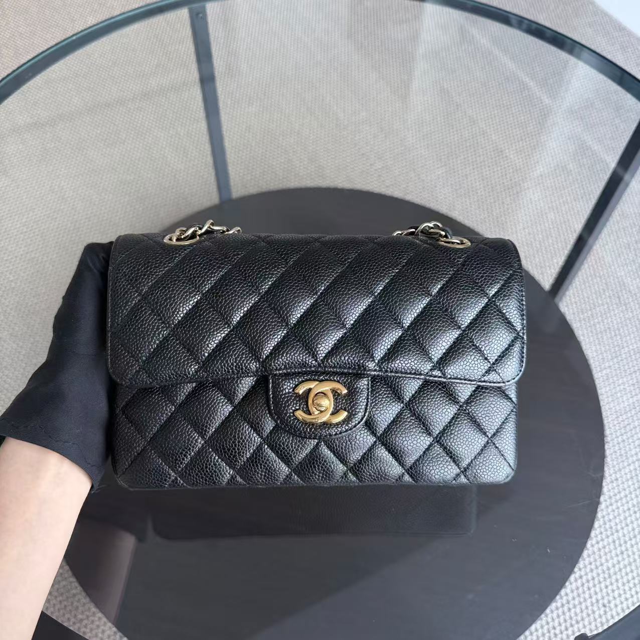 Chanel Classic Flap Small - Caviar 23CM Quilted Black 24K Gold Hardware Series 12