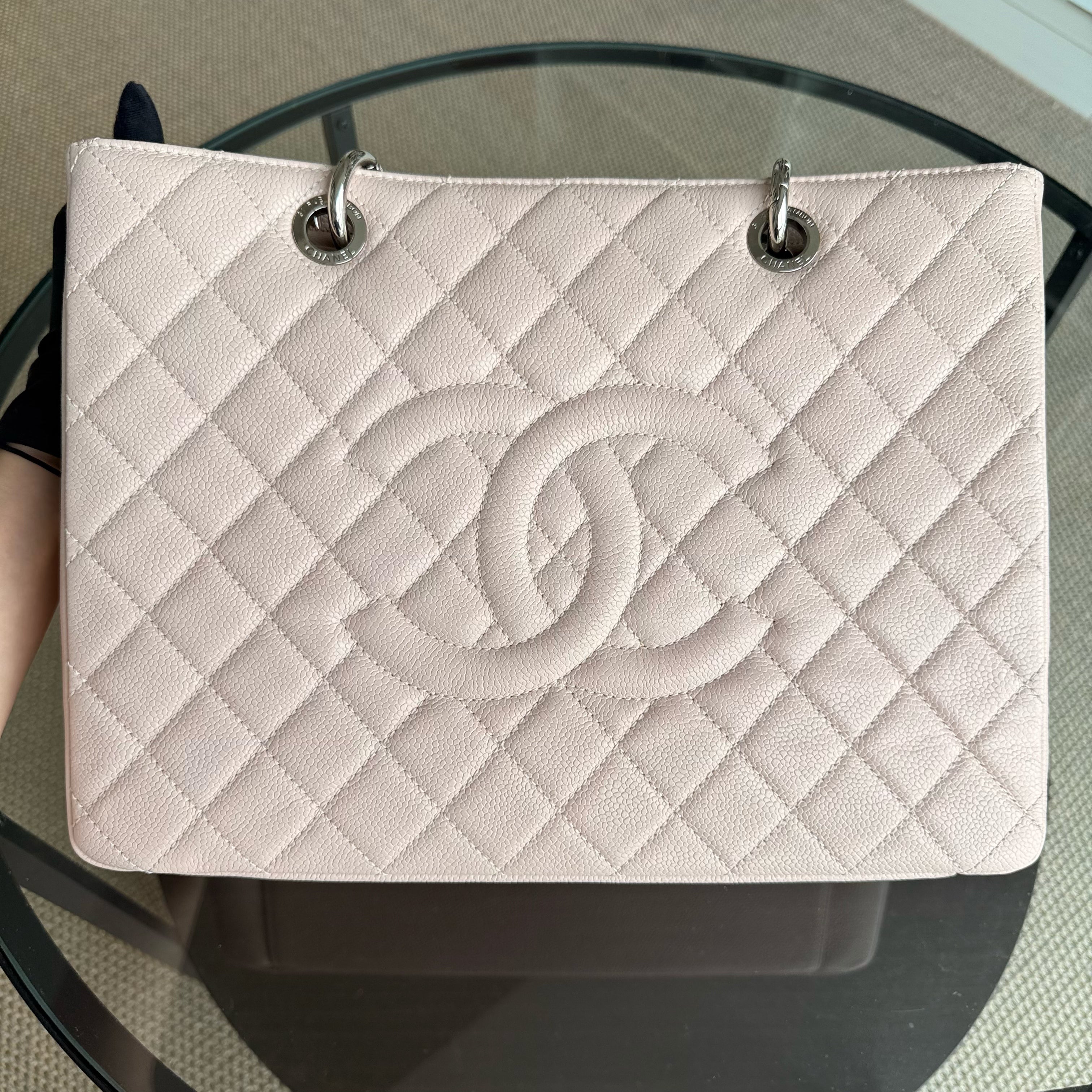 Chanel GST Grand Shopping Tote - Caviar Quilted Light Pink Silver Harwdare Series 18