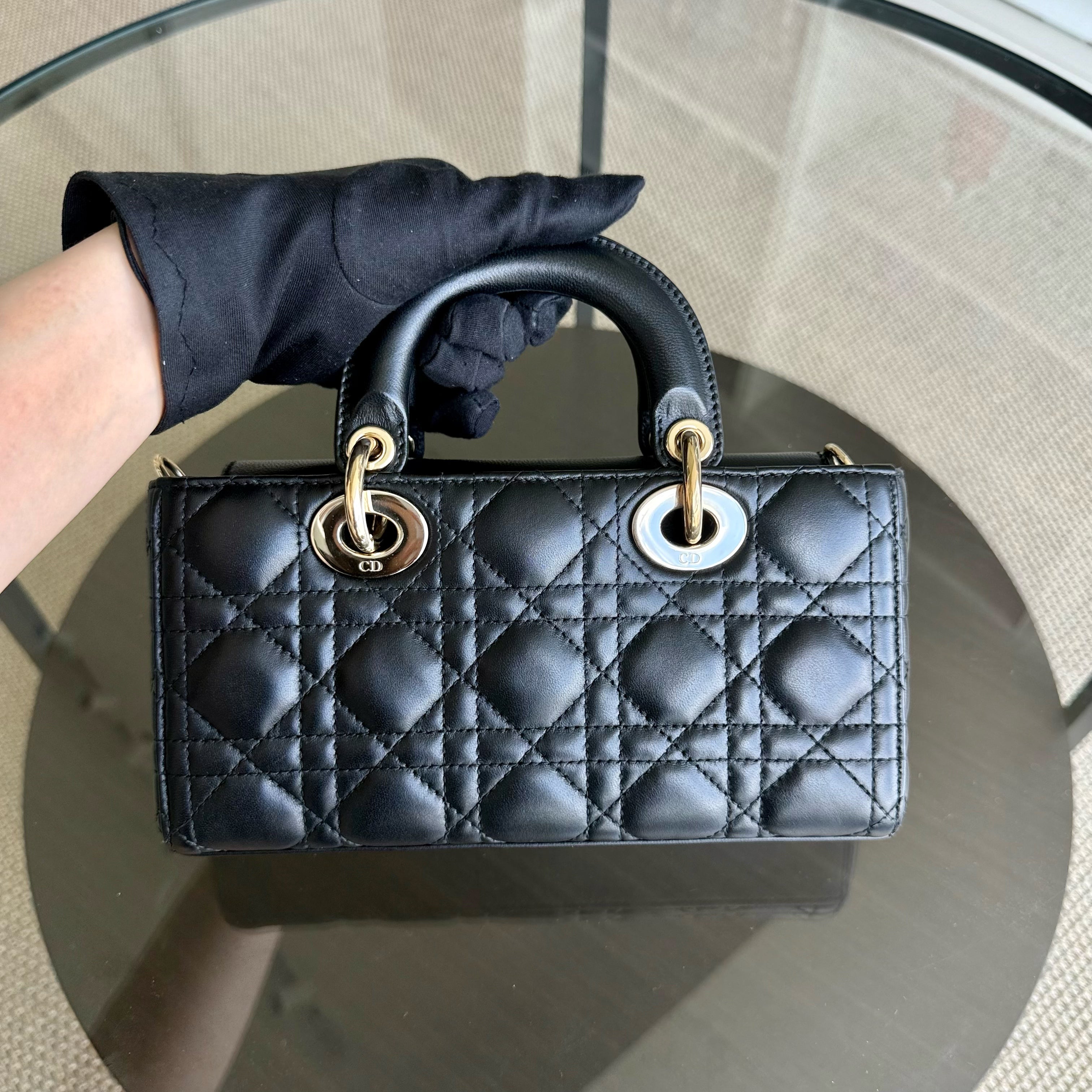 Dior D-Joy Small Lady - Cannage Lambskin Black Gold Hardware