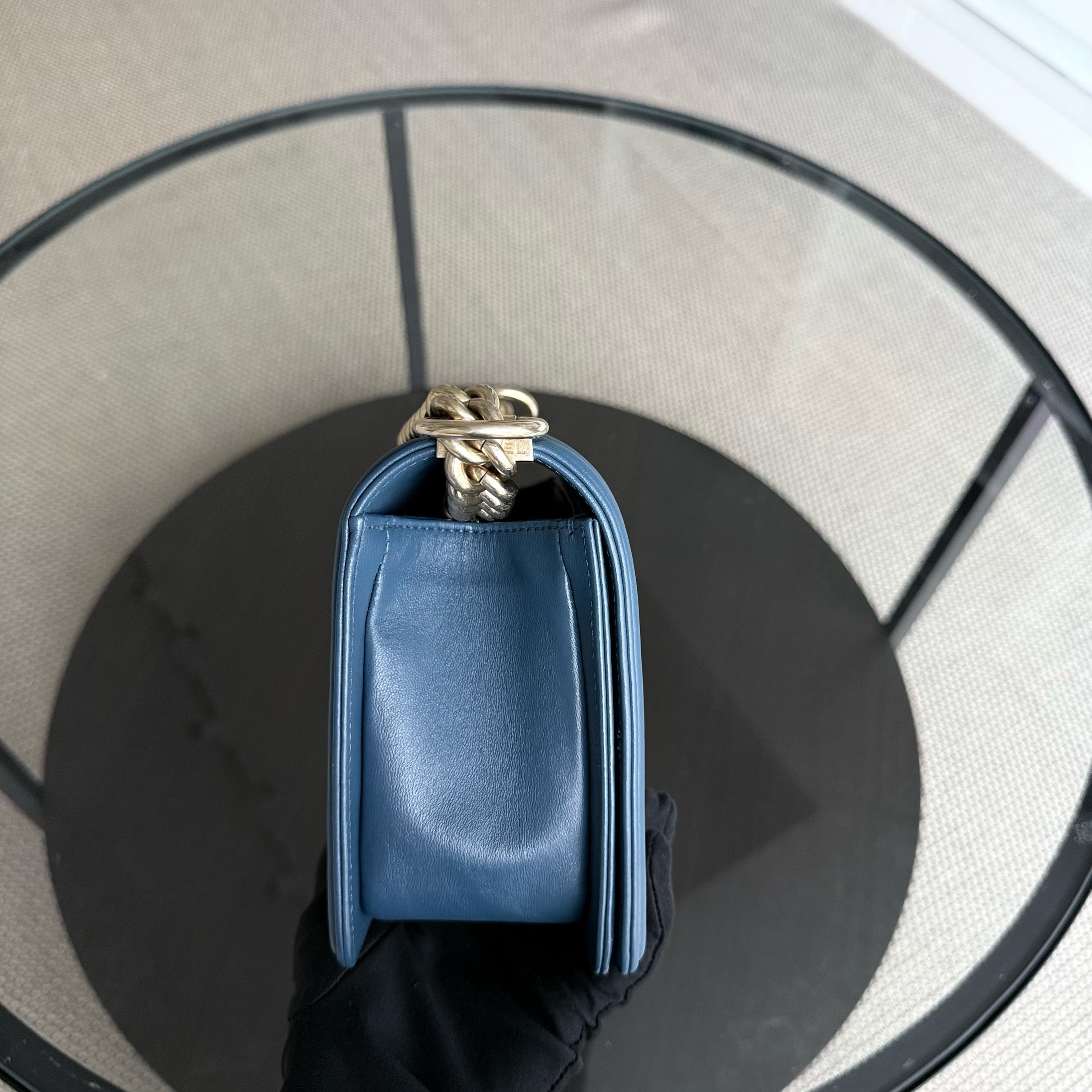Chanel Boy Medium - 25CM Quilted Lambskin Blue Gold Hardware Limited Edition Gold Hardware Series 23