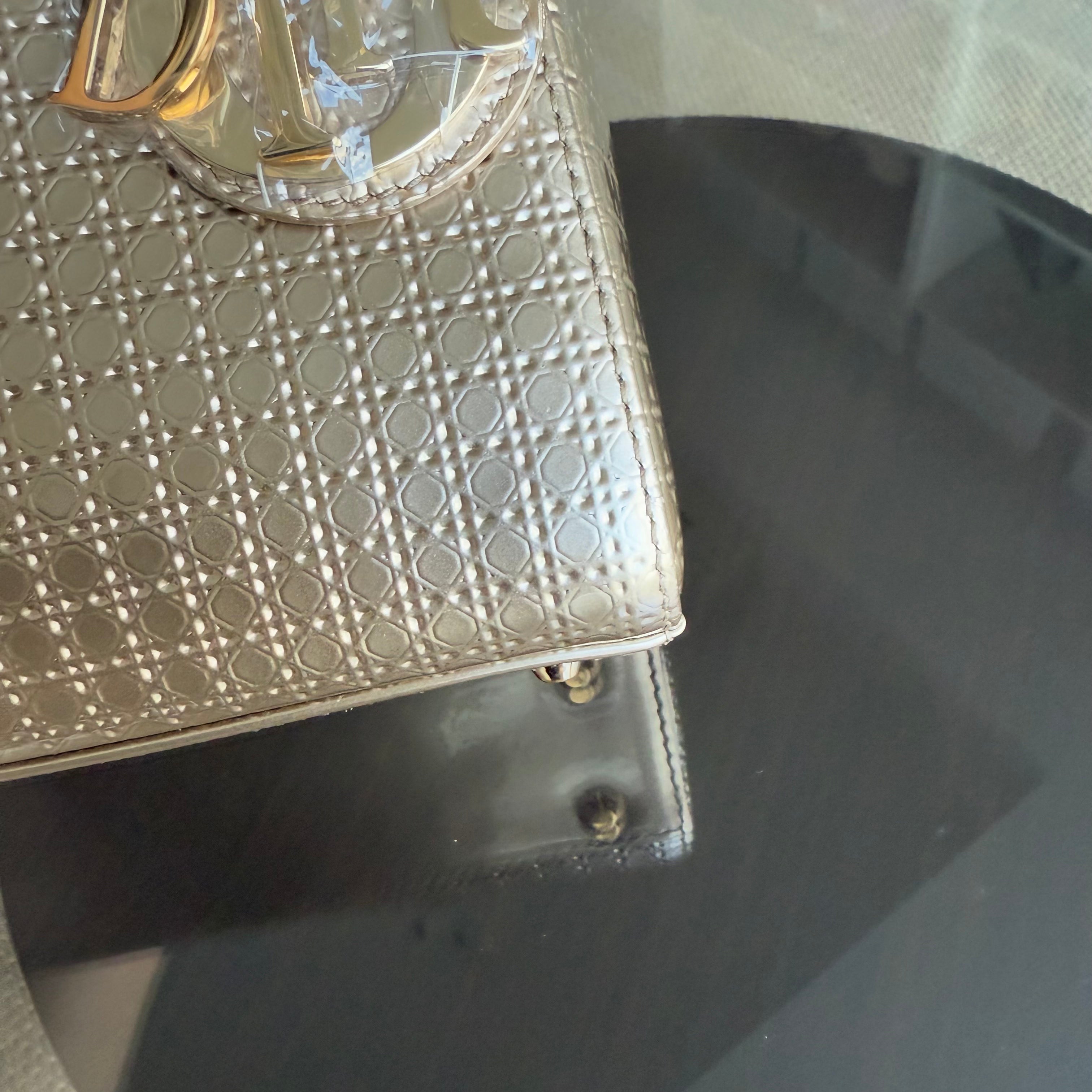 Dior Lady Mini - Metallic Cannage Calfskin Gold Gold Hardware