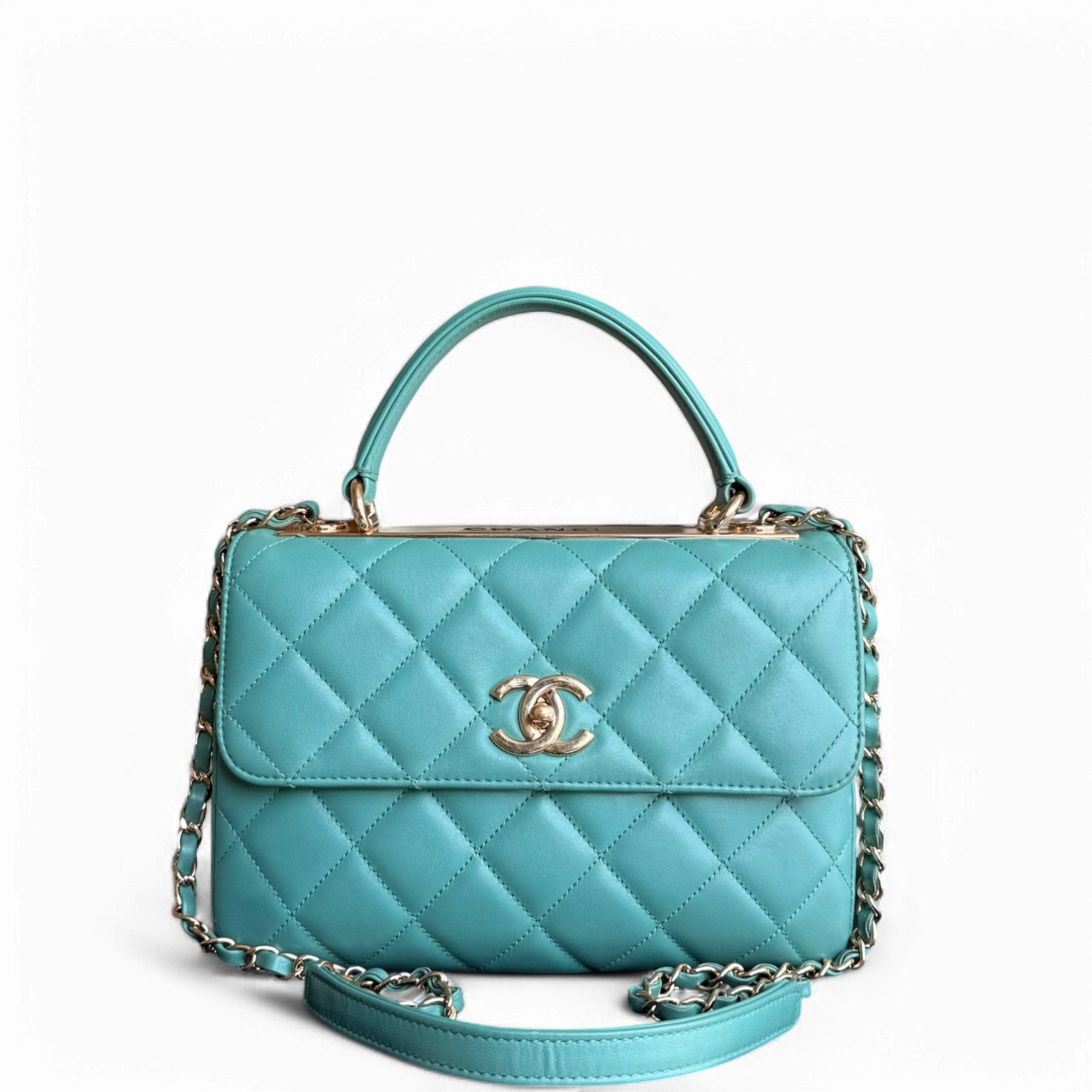 Chanel Trendy CC Small - Quilted Lambskin Cyan Blue Green Gold Hardware Series 20