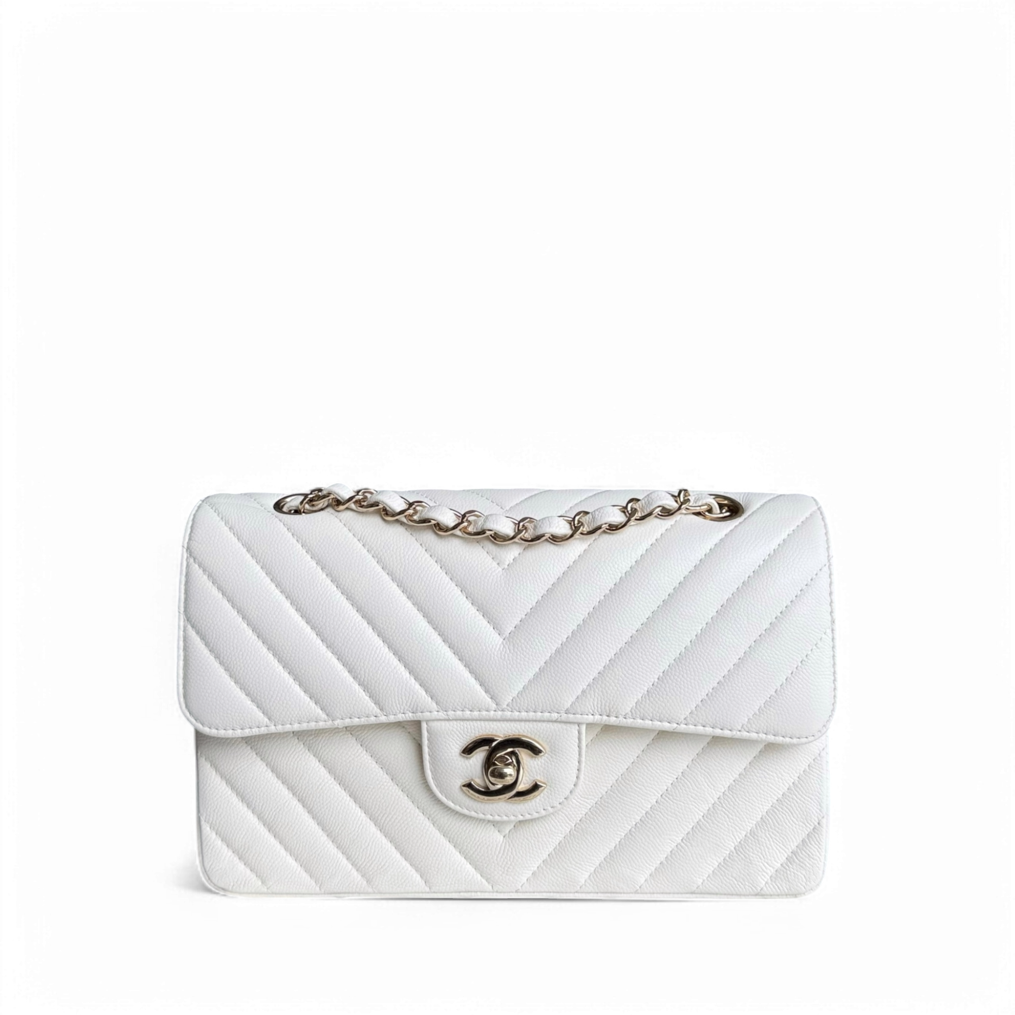 Chanel Classic Flap Small - Caviar 23CM Chevron White Gold Harware Series 31