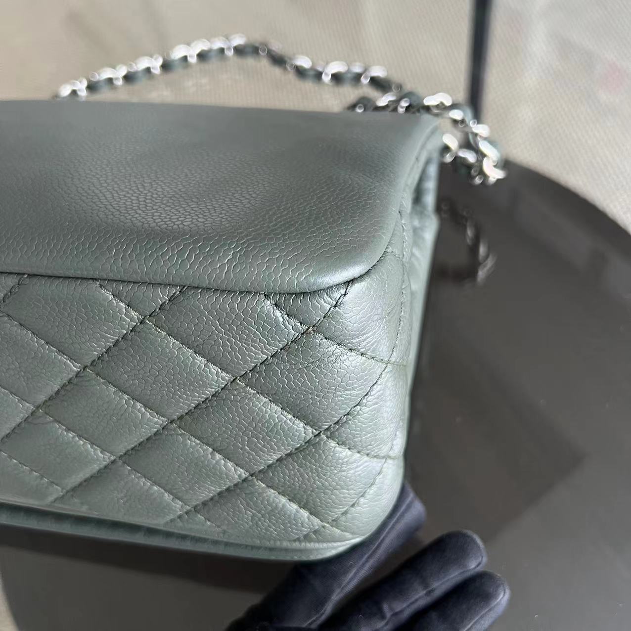 Caviar Seasonal Timeless CC Flap Green Silver Hardware Series 15