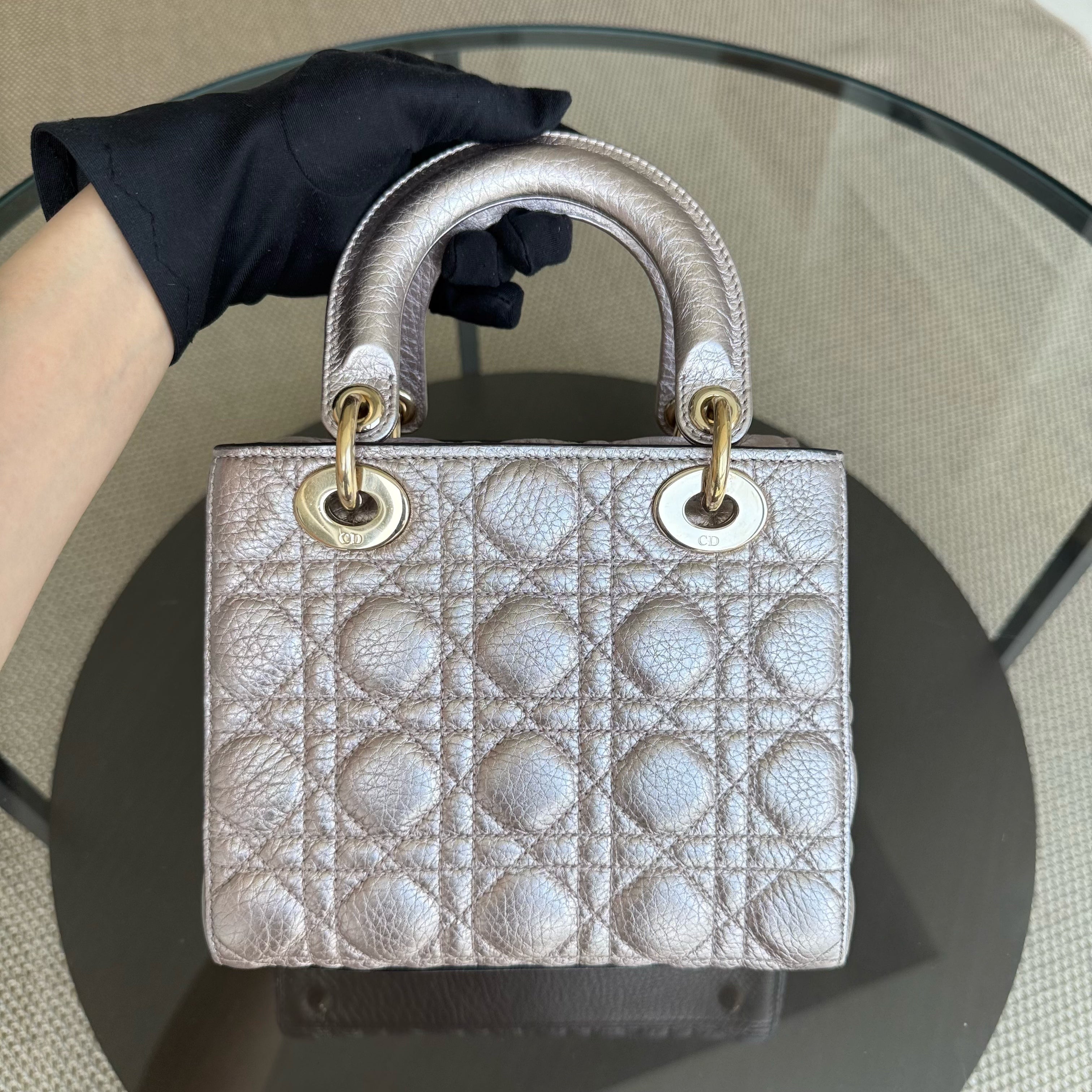 Dior Lady Small Flap - Quilted Calfskin Metallic Gold Hardware