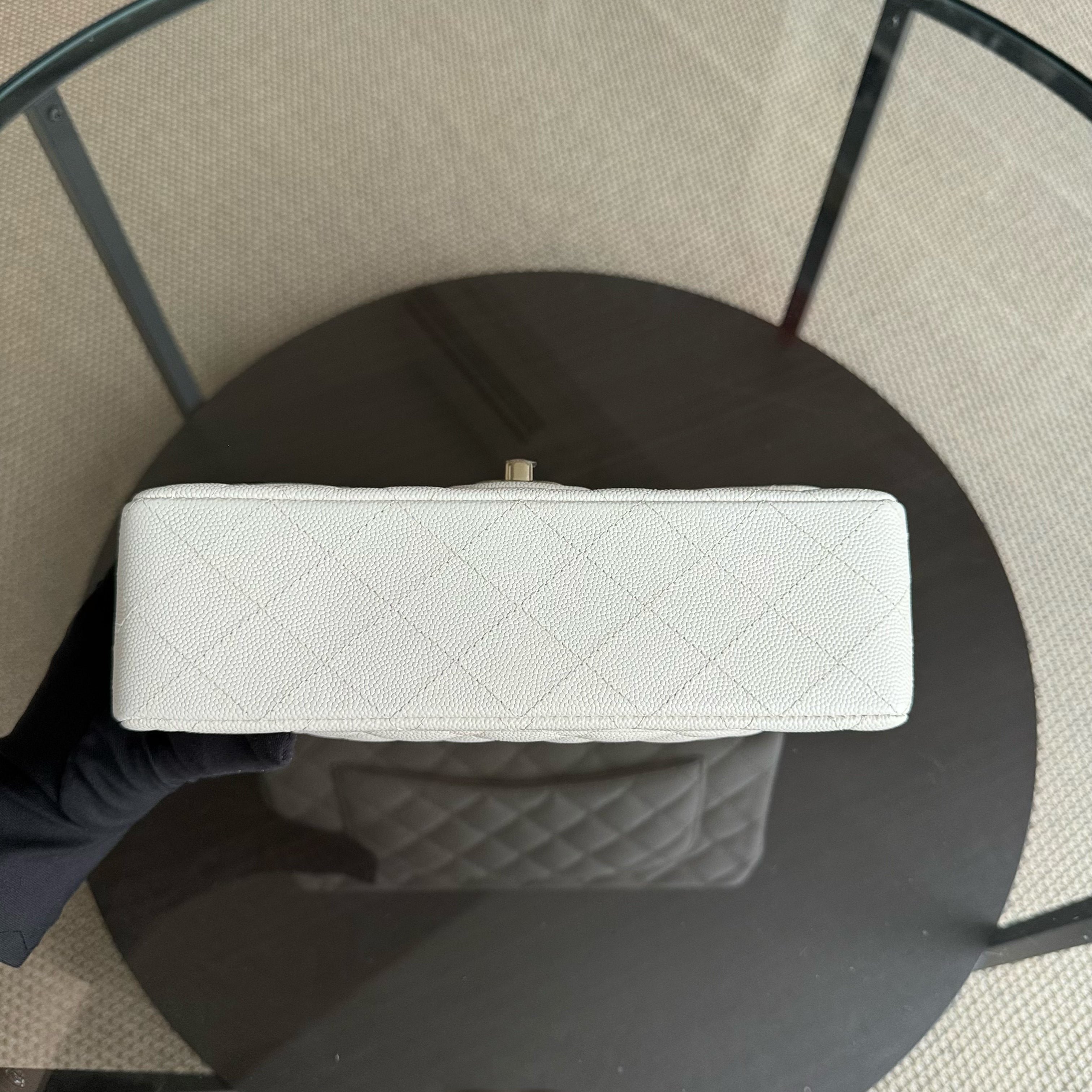 Chanel Classic Flap Small - Caviar 23CM Quilted Grained Calfskin White Light Gold Hardware Microchipped