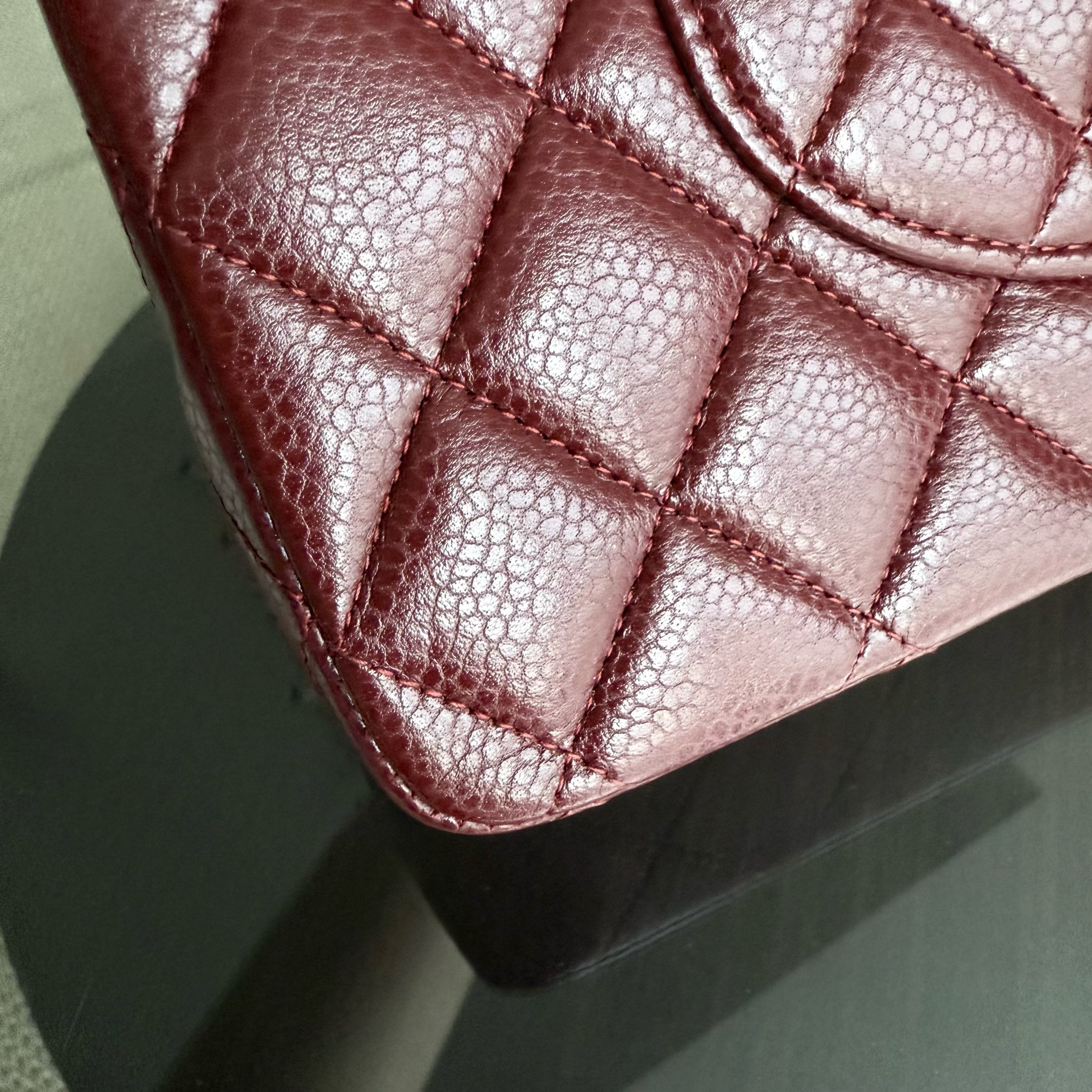 Chanel Classic Flap Medium - Caviar 25CM Quilted Burgundy Dark Red Silver Hardware Series 15