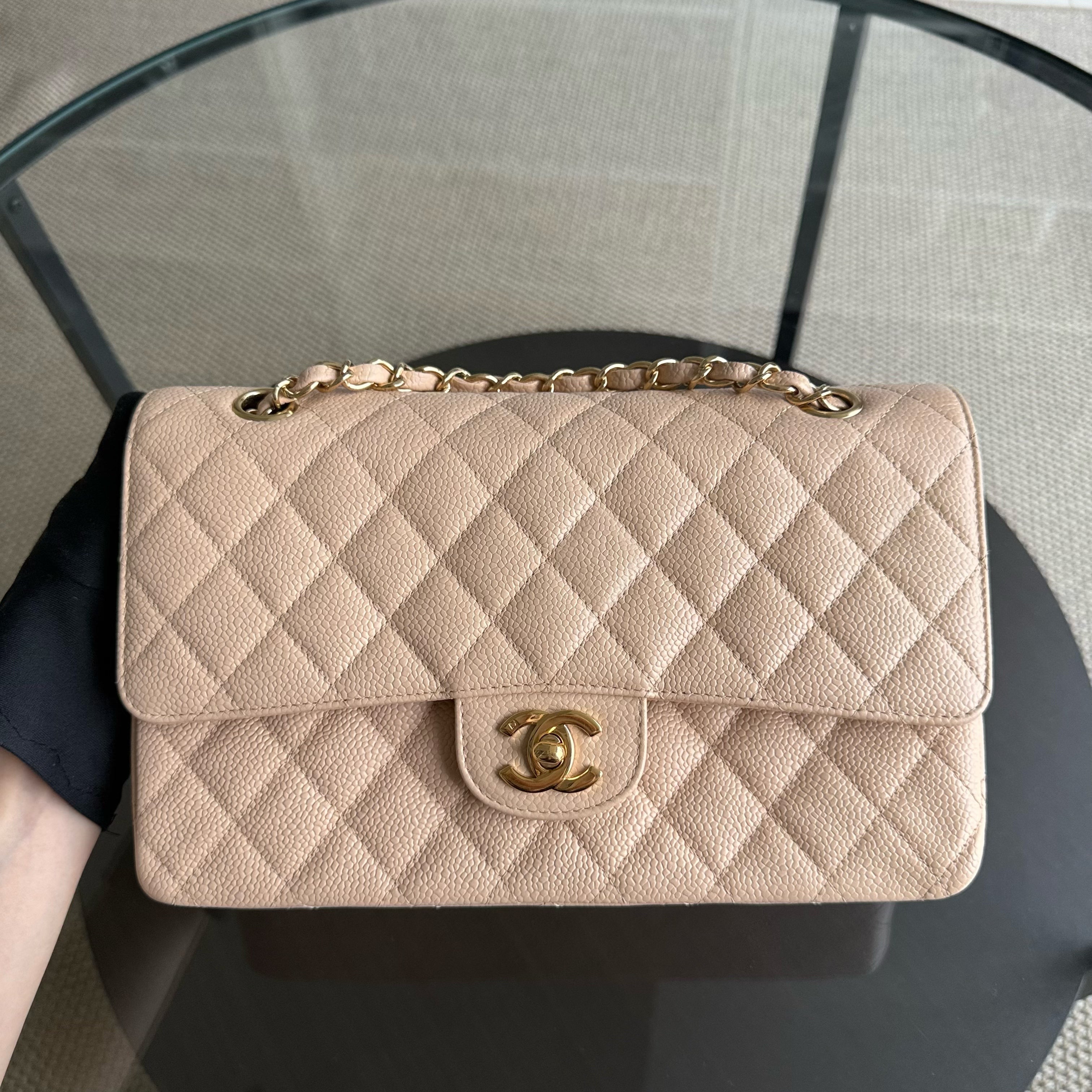 Chanel Classic Flap Medium - Caviar 25CM Quilted Beige 24K Gold Hardware Series 12