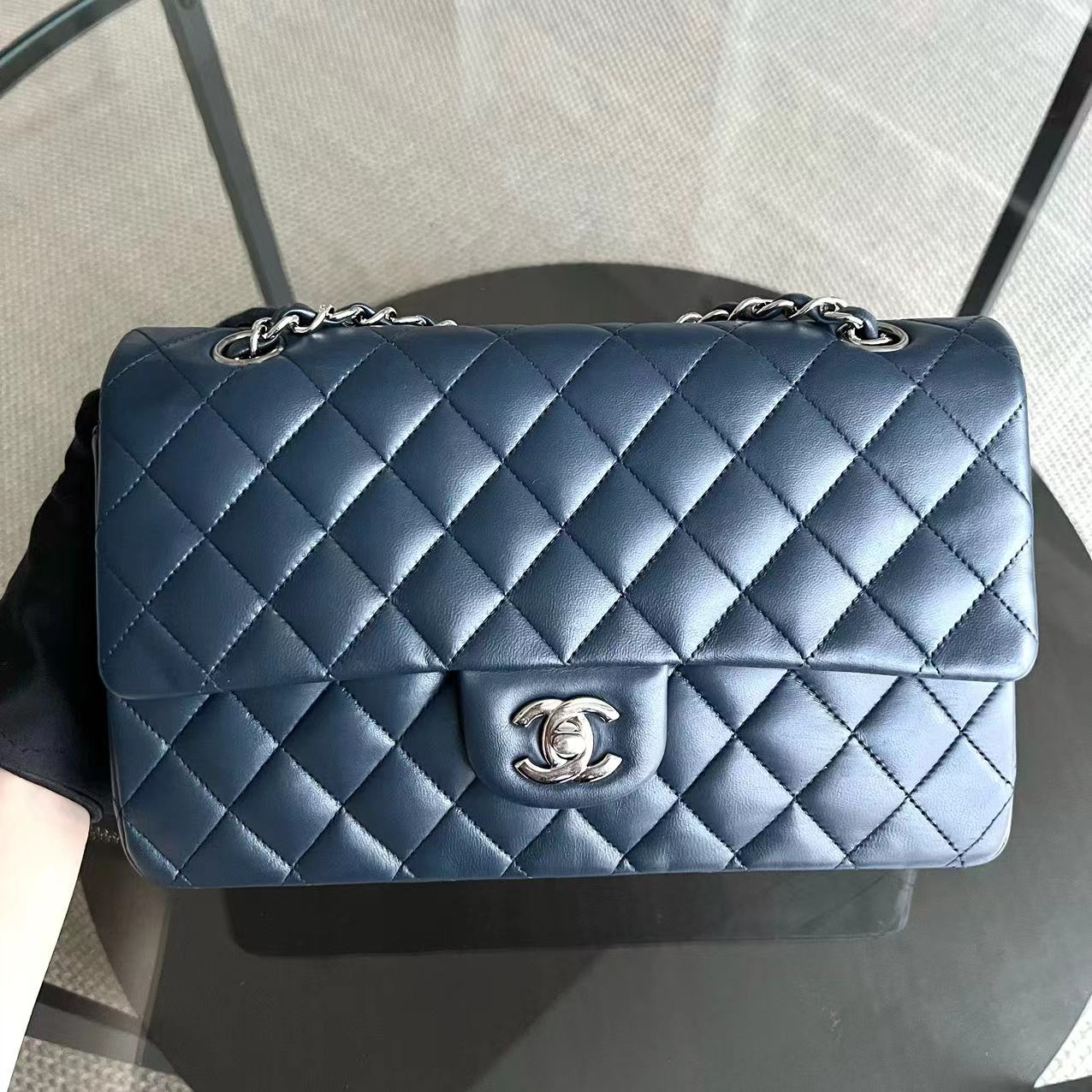 Classic Flap Quilted Lambskin Dark Blue Silver Hardware Series 13