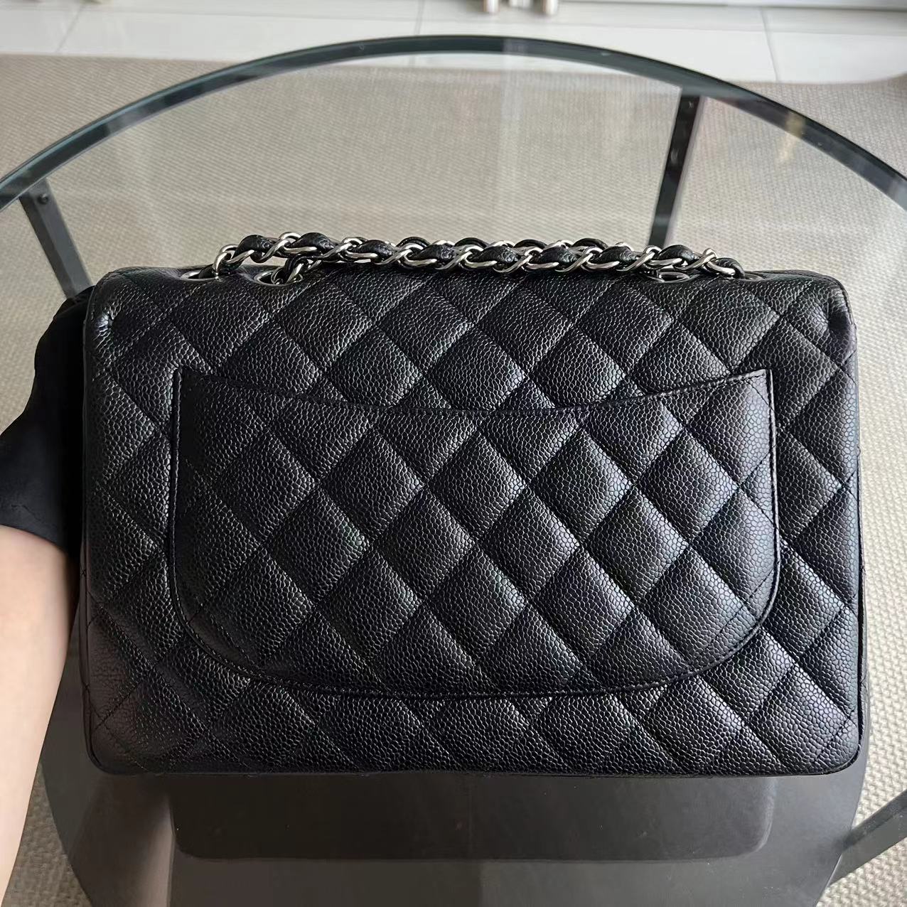 Chanel Classic Flap Jumbo - Caviar Singel Flap Quilted Calfskin Black Silver Hardware Series 13