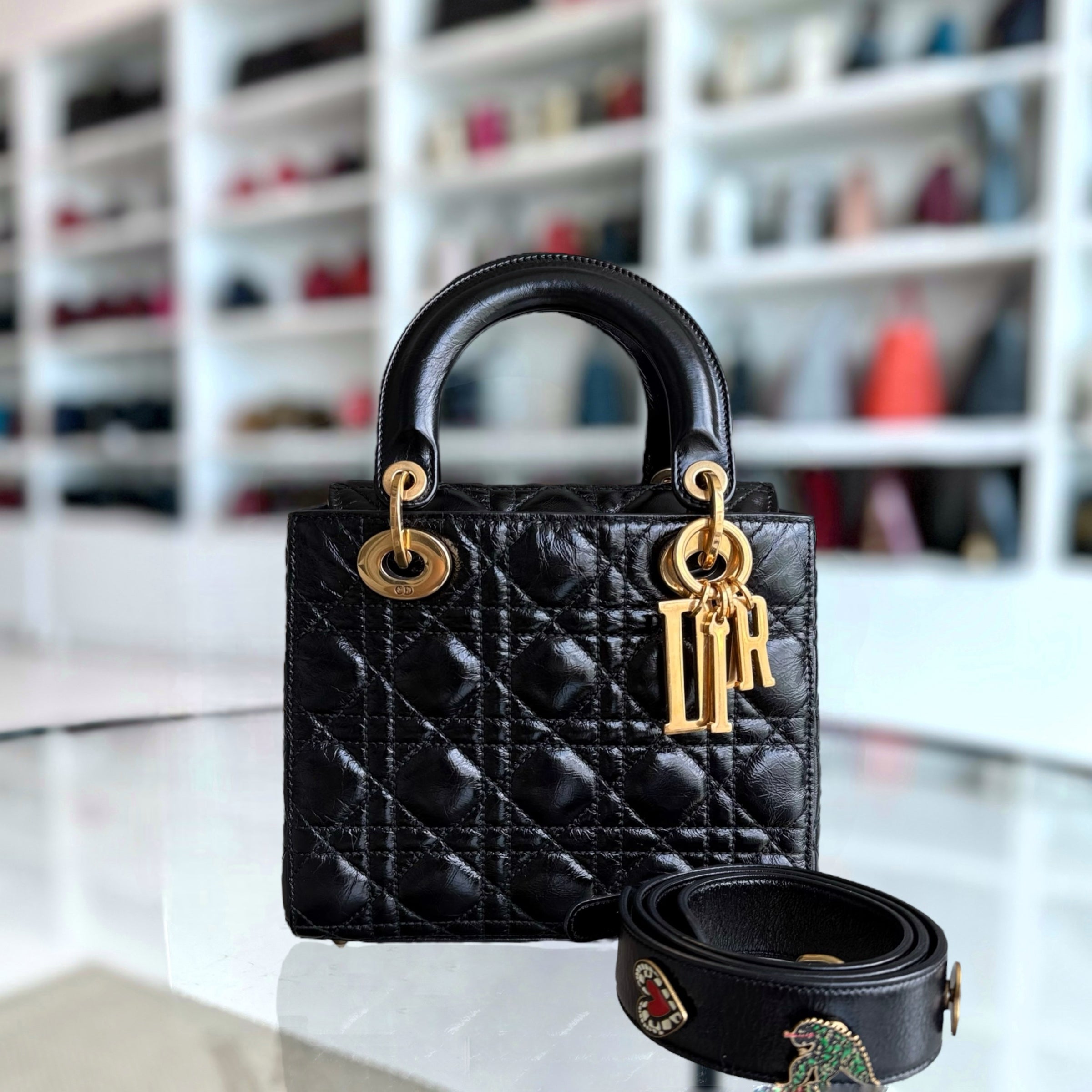 Dior Lady Small - Cannage Glazed Calfskin Black Gold Hardware
