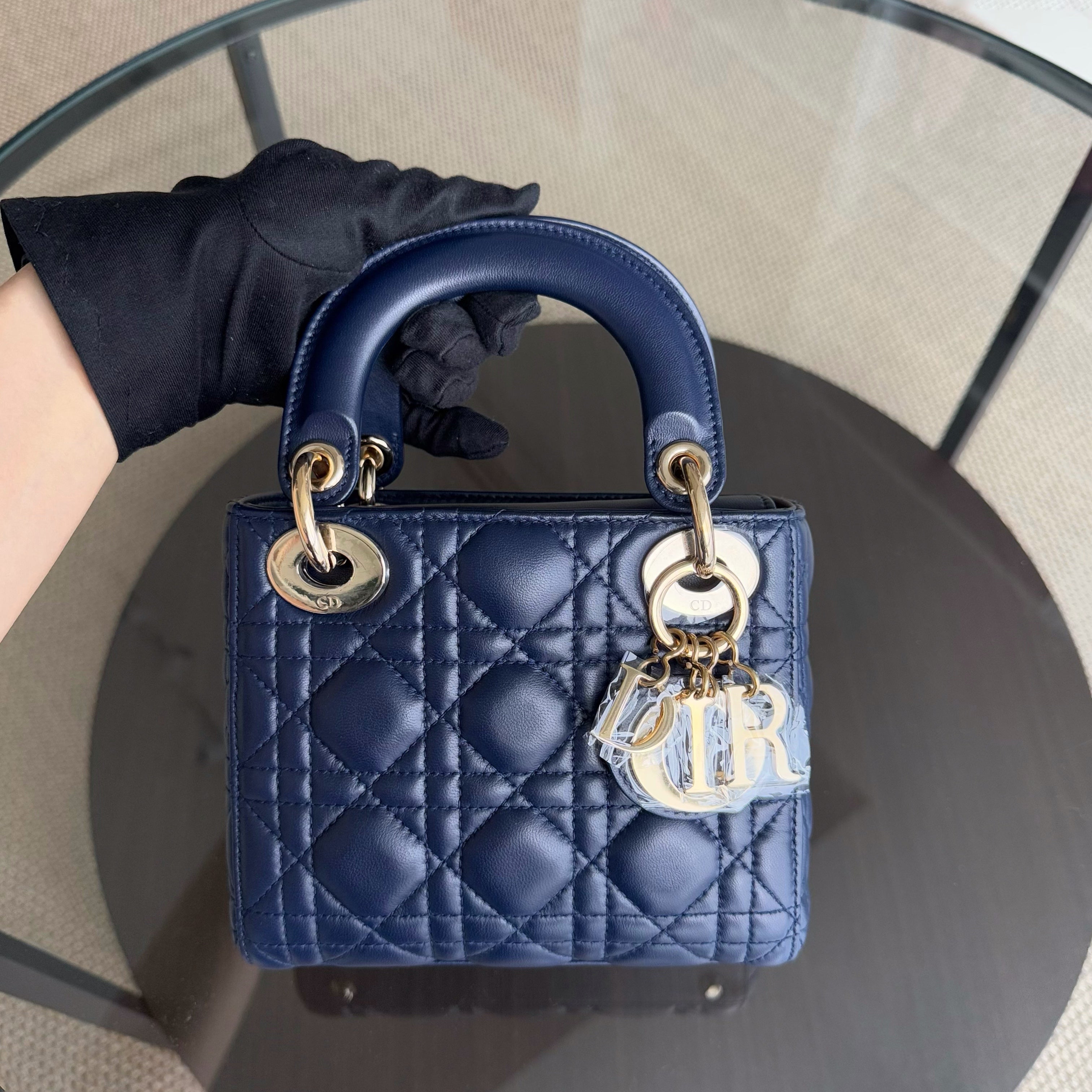 Dior Lady Mini - Cannage Lambskin Dark Navy Blue Gold Hardware