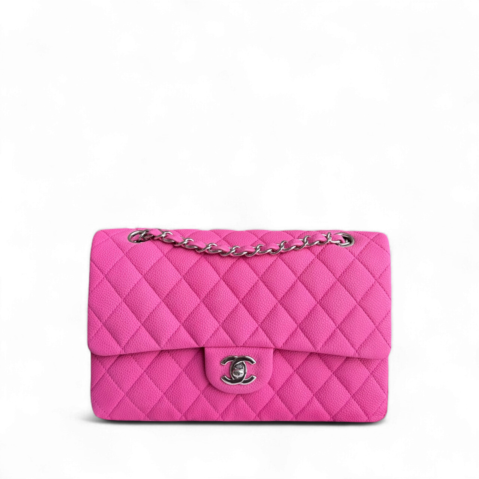 Chanel Classic Flap Medium - Caviar Iridescent 25CM Quilted Pink Silver Hardware Series 18