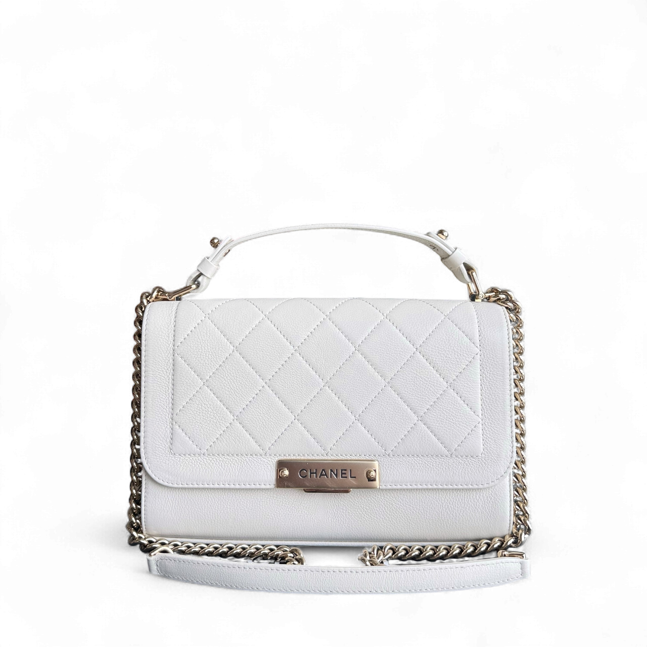 Chanel Label Click Medium - 25CM Quilted Calfskin White Gold Hardware Series 23