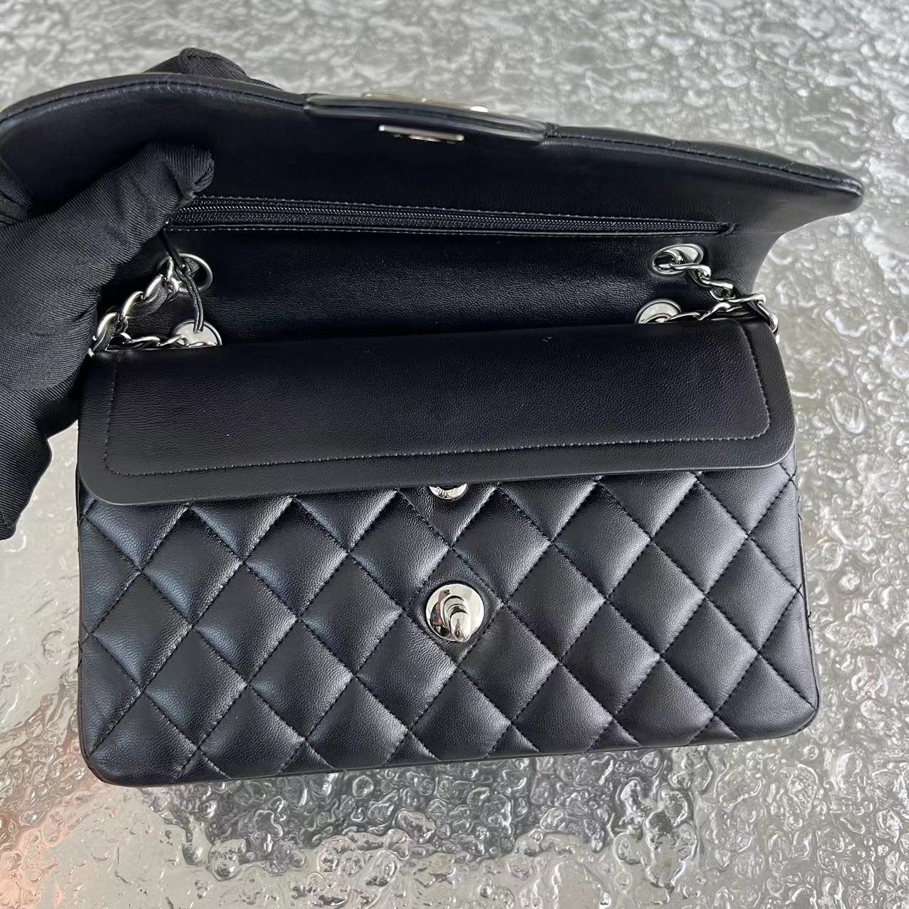 *2019 Receipt* Chanel Small Classic Flap Double Flap 23CM Quilted Lambskin Black Silver Hardware Series 27 - Luxury Evermore