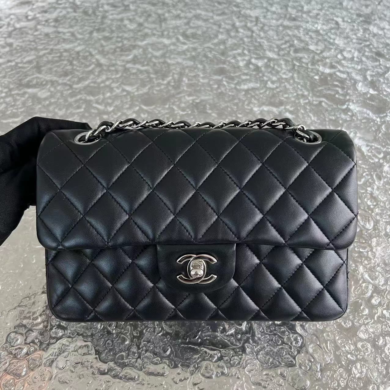 *2019 Receipt* Chanel Small Classic Flap Double Flap 23CM Quilted Lambskin Black Silver Hardware Series 27 - Luxury Evermore