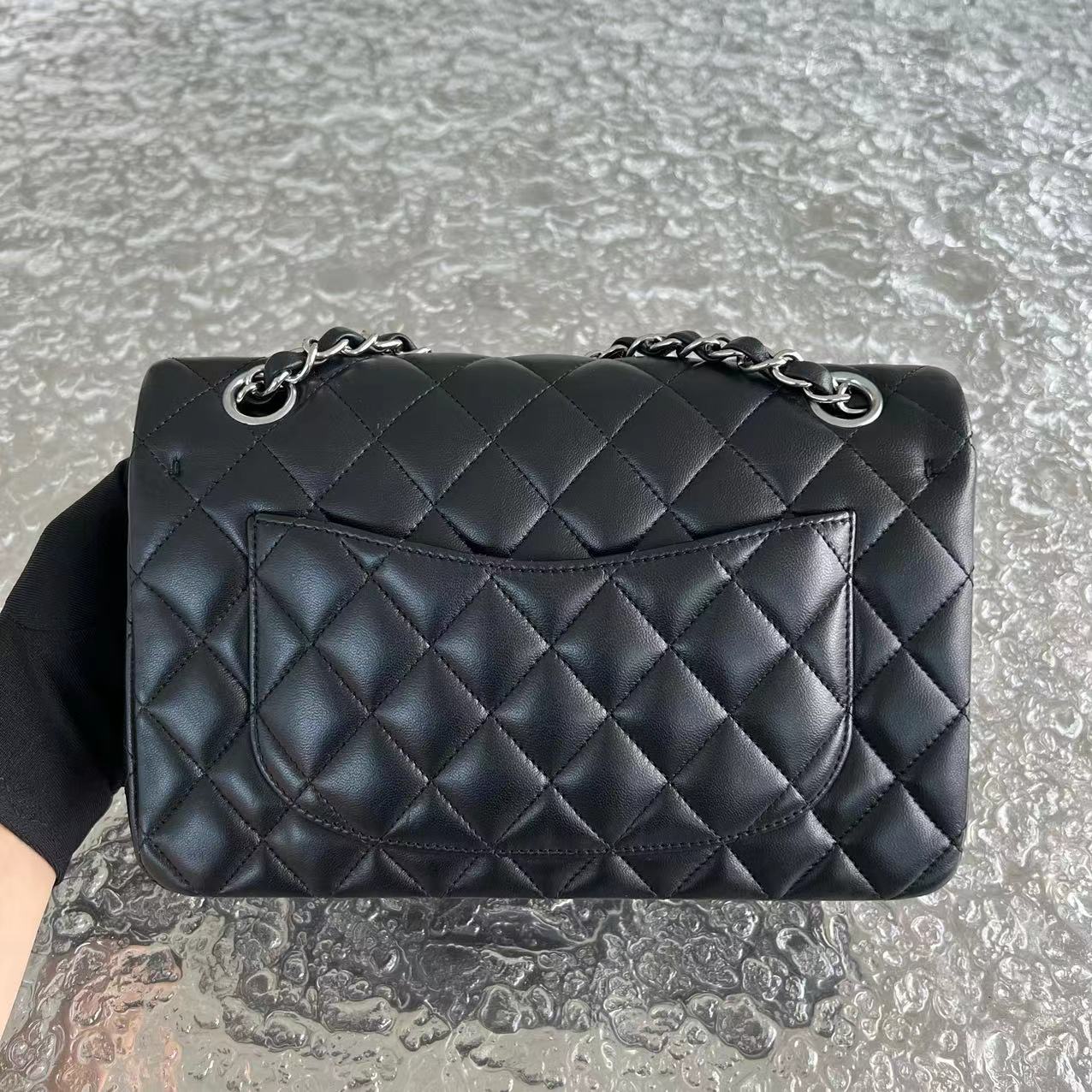 *2019 Receipt* Chanel Small Classic Flap Double Flap 23CM Quilted Lambskin Black Silver Hardware Series 27 - Luxury Evermore