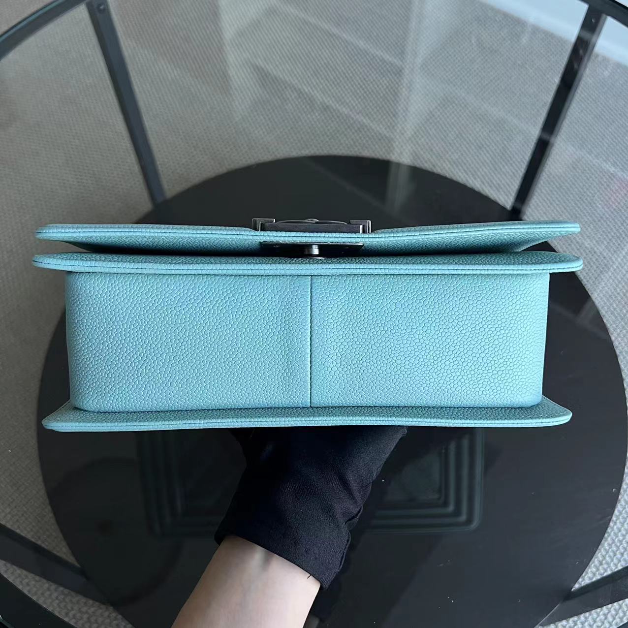 *2019, Series 29* Chanel Caviar Boy Old Medium 25CM Chevron Grained Calfskin Light Baby Blue No 29 - Luxury Evermore