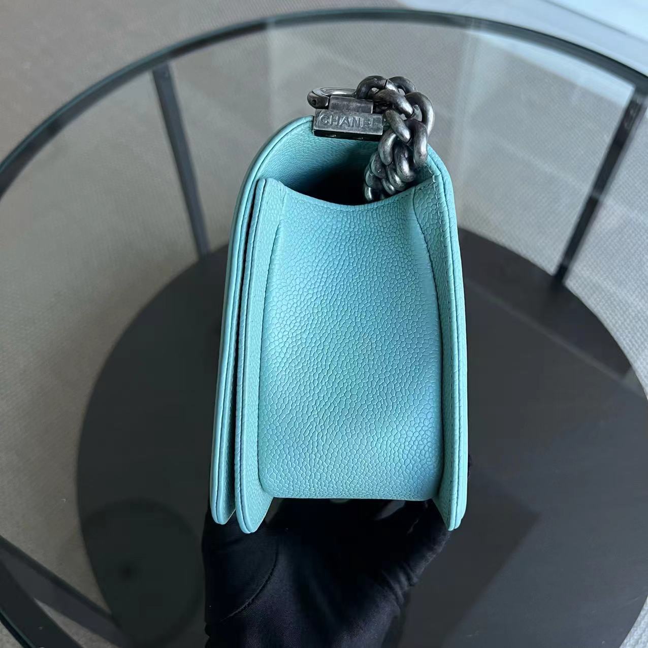 *2019, Series 29* Chanel Caviar Boy Old Medium 25CM Chevron Grained Calfskin Light Baby Blue No 29 - Luxury Evermore