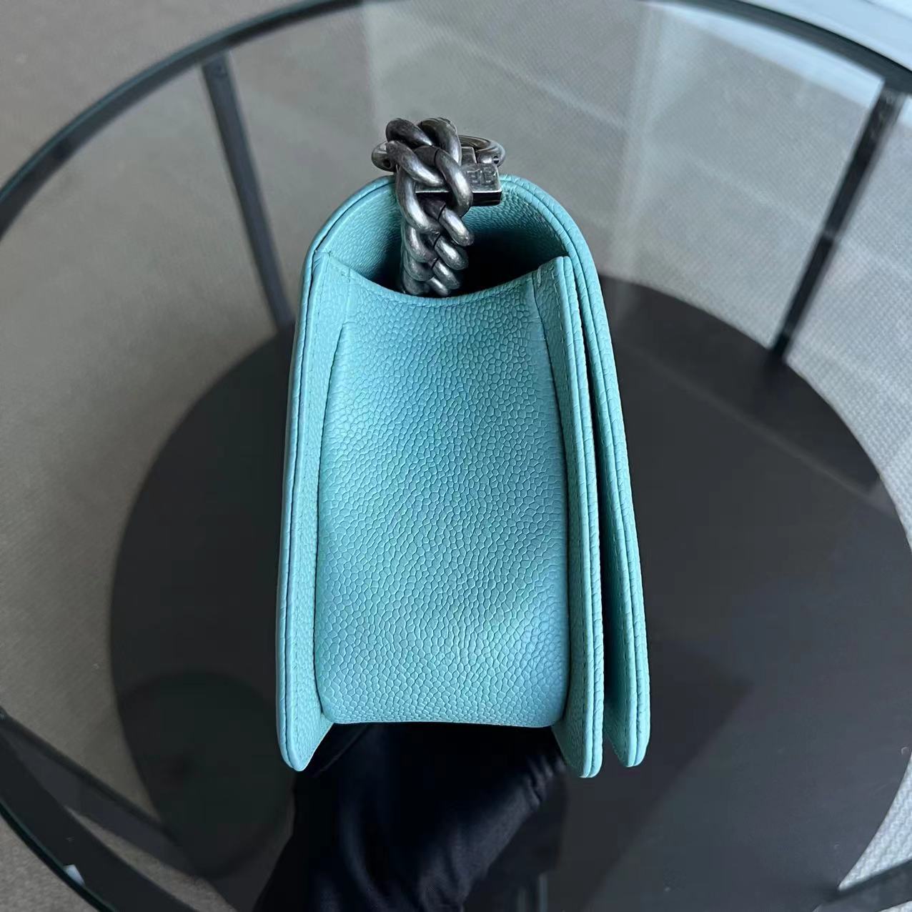 *2019, Series 29* Chanel Caviar Boy Old Medium 25CM Chevron Grained Calfskin Light Baby Blue No 29 - Luxury Evermore