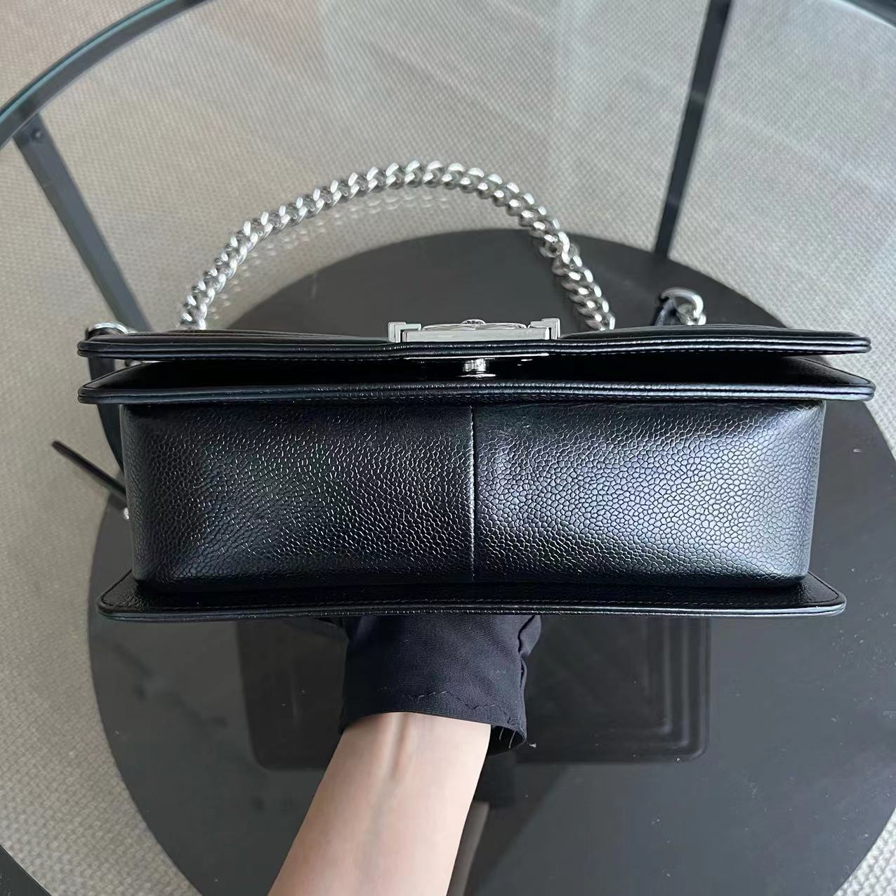 *2020 Receipt* Chanel Caviar Boy Old Medium 25CM Chevron Black Silver Hardware Series 29 - Luxury Evermore