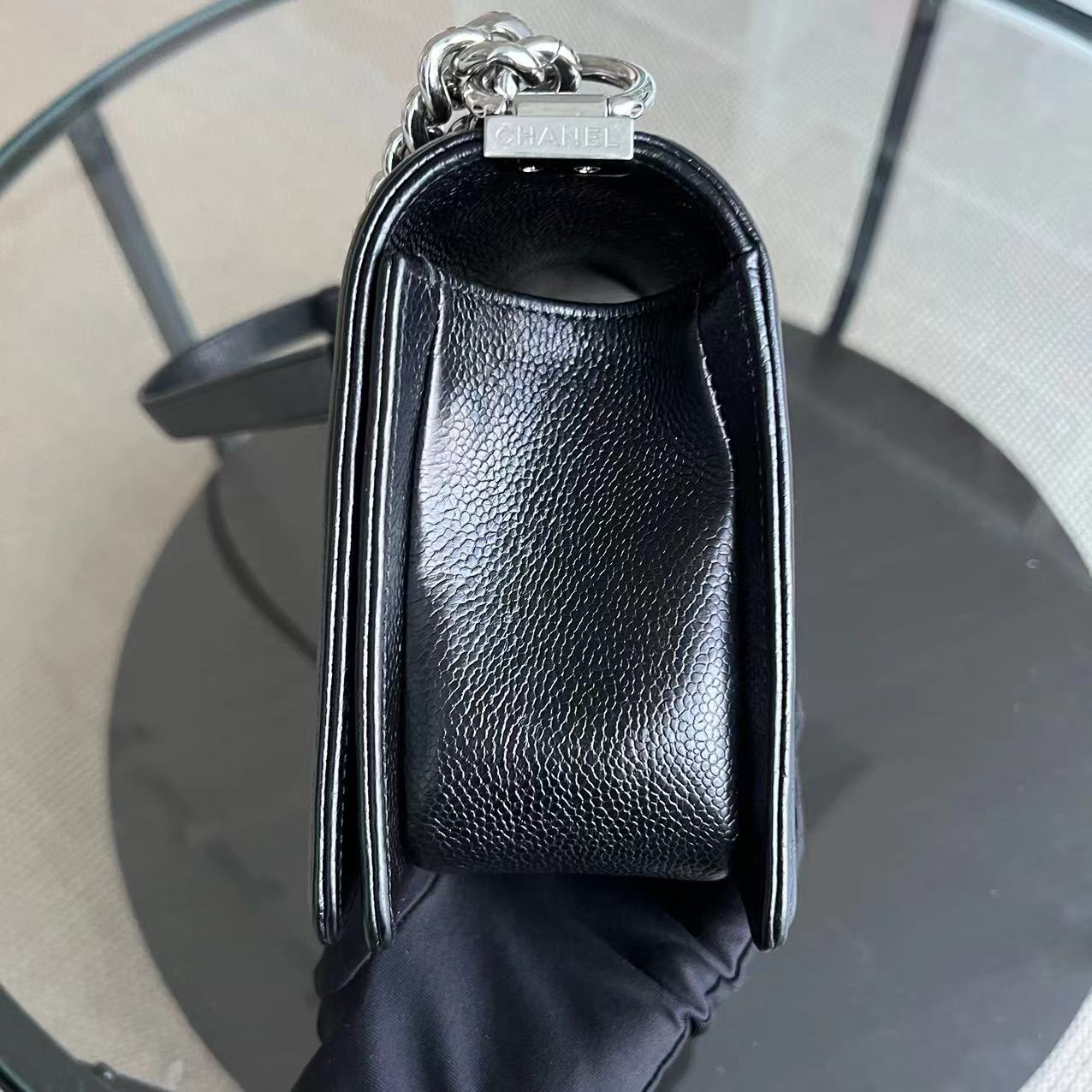 *2020 Receipt* Chanel Caviar Boy Old Medium 25CM Chevron Black Silver Hardware Series 29 - Luxury Evermore