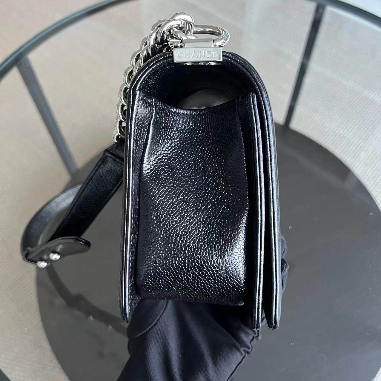 *2020 Receipt* Chanel Caviar Boy Old Medium 25CM Chevron Black Silver Hardware Series 29 - Luxury Evermore