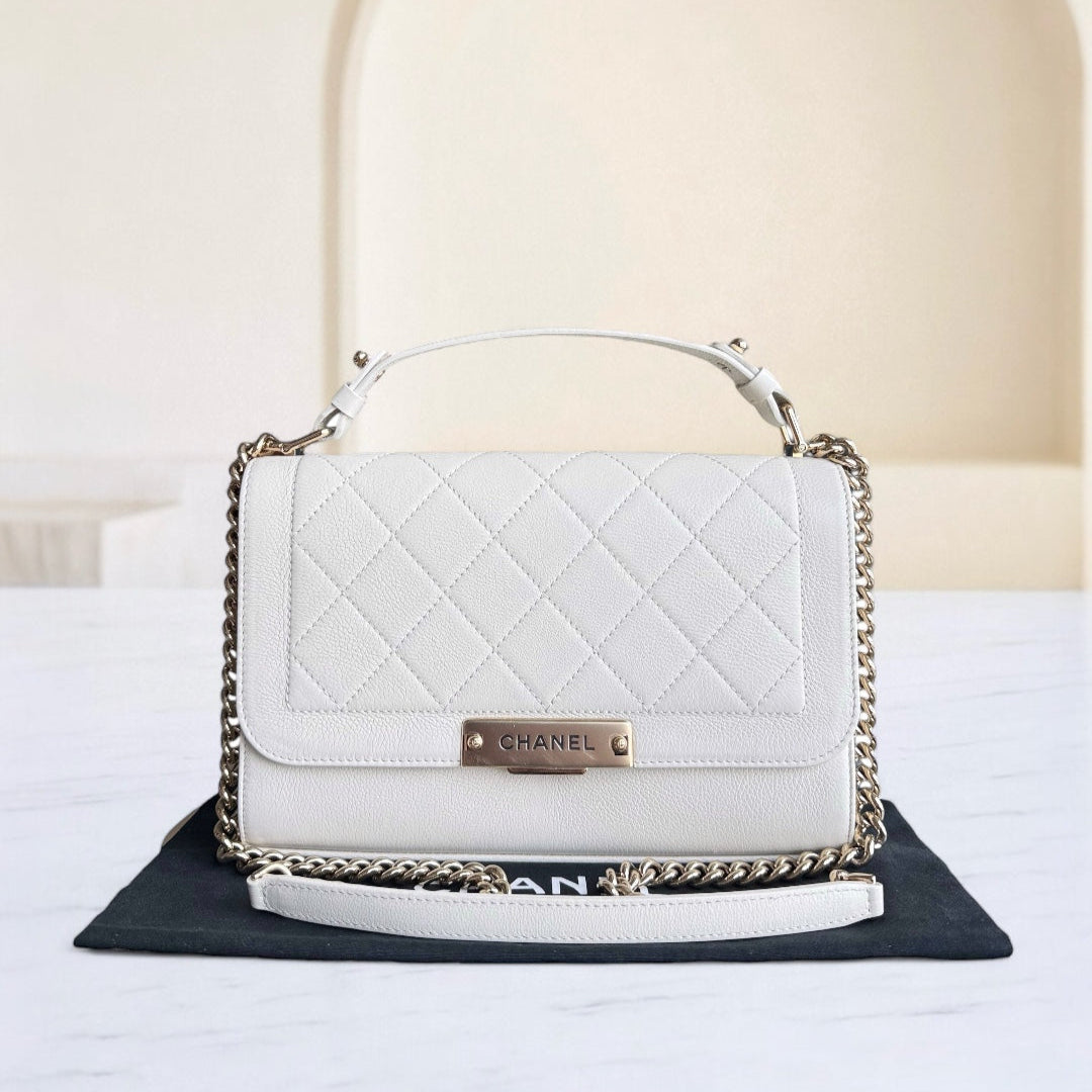 Chanel Label Click Medium - 25CM Quilted Calfskin White Gold Hardware Series 23