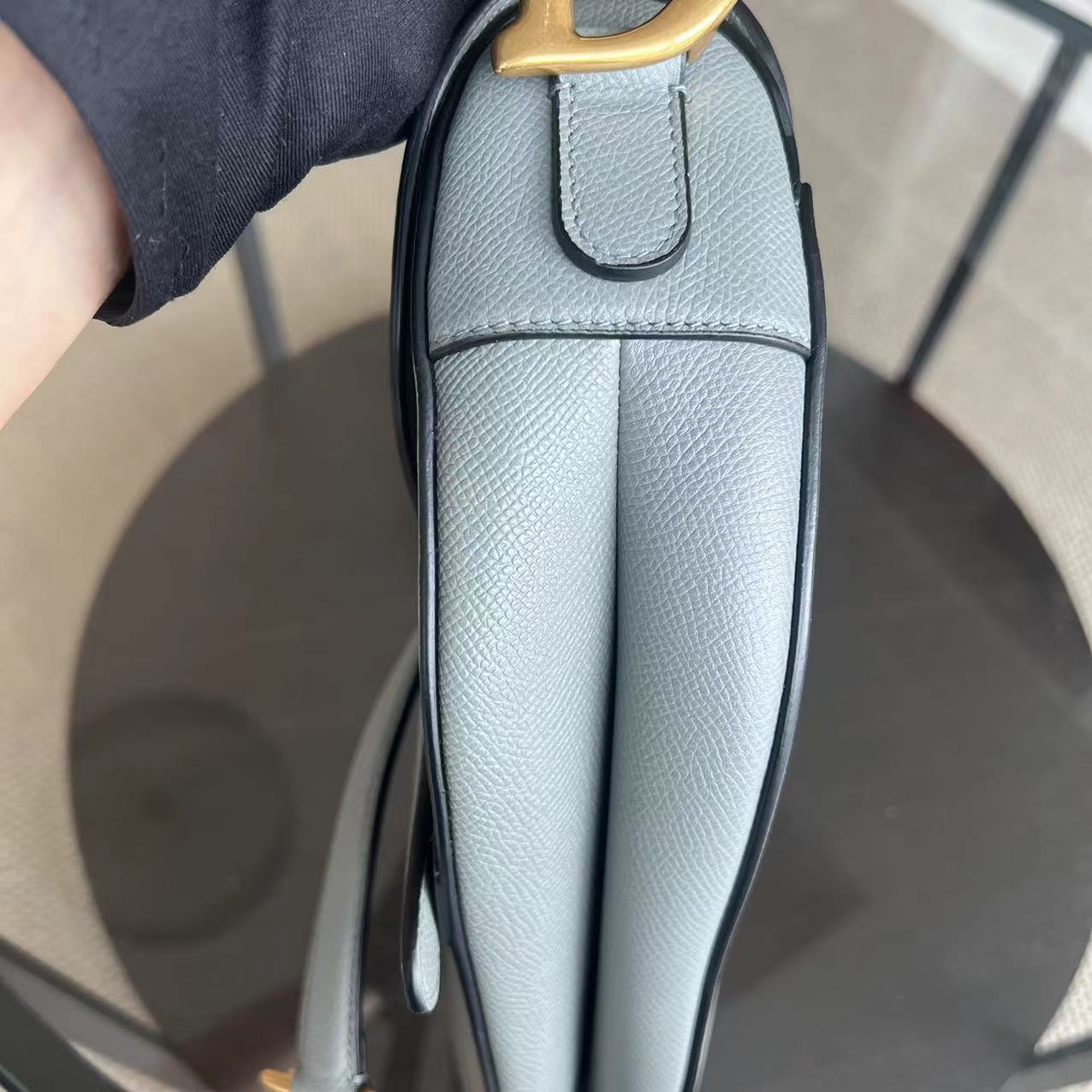 *2022 Receipt, Full Set* Dior Saddle Medium 25CM Grained Calfskin Haze Blue GHW - Luxury Evermore