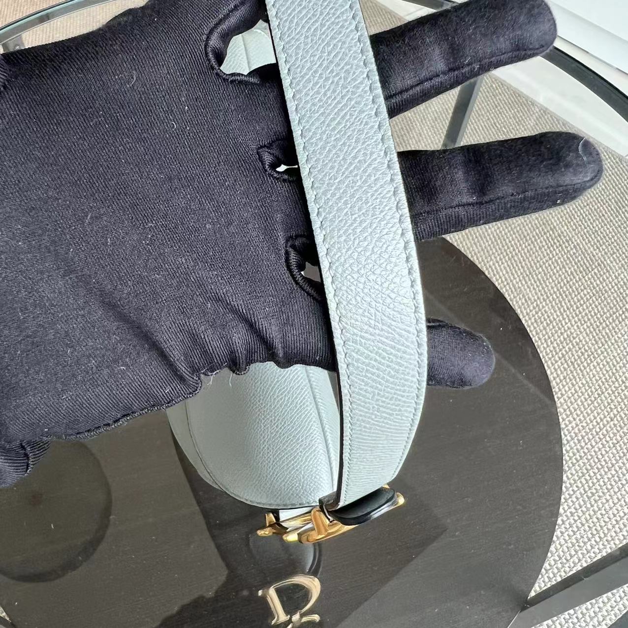 *2022 Receipt, Full Set* Dior Saddle Medium 25CM Grained Calfskin Haze Blue GHW - Luxury Evermore