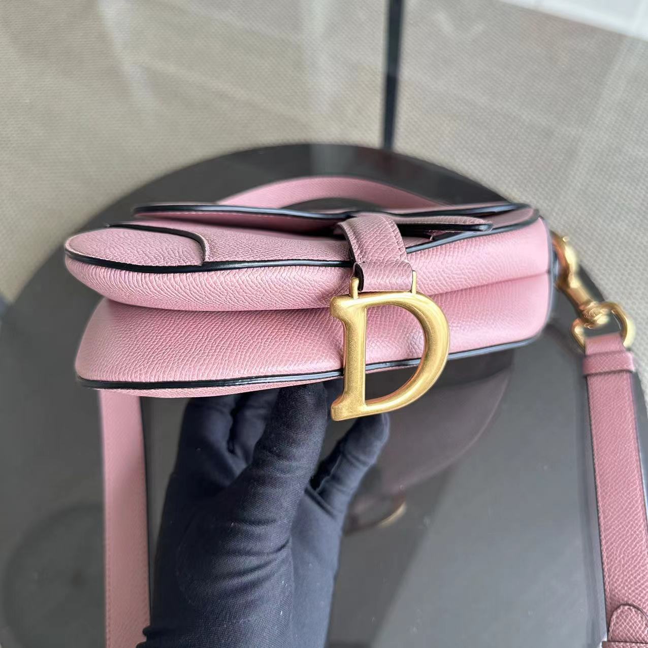 *2022 Strap Version Full Set Receipt* Dior Saddle Small 20CM Grained Calfskin Light Pink GHW - Luxury Evermore