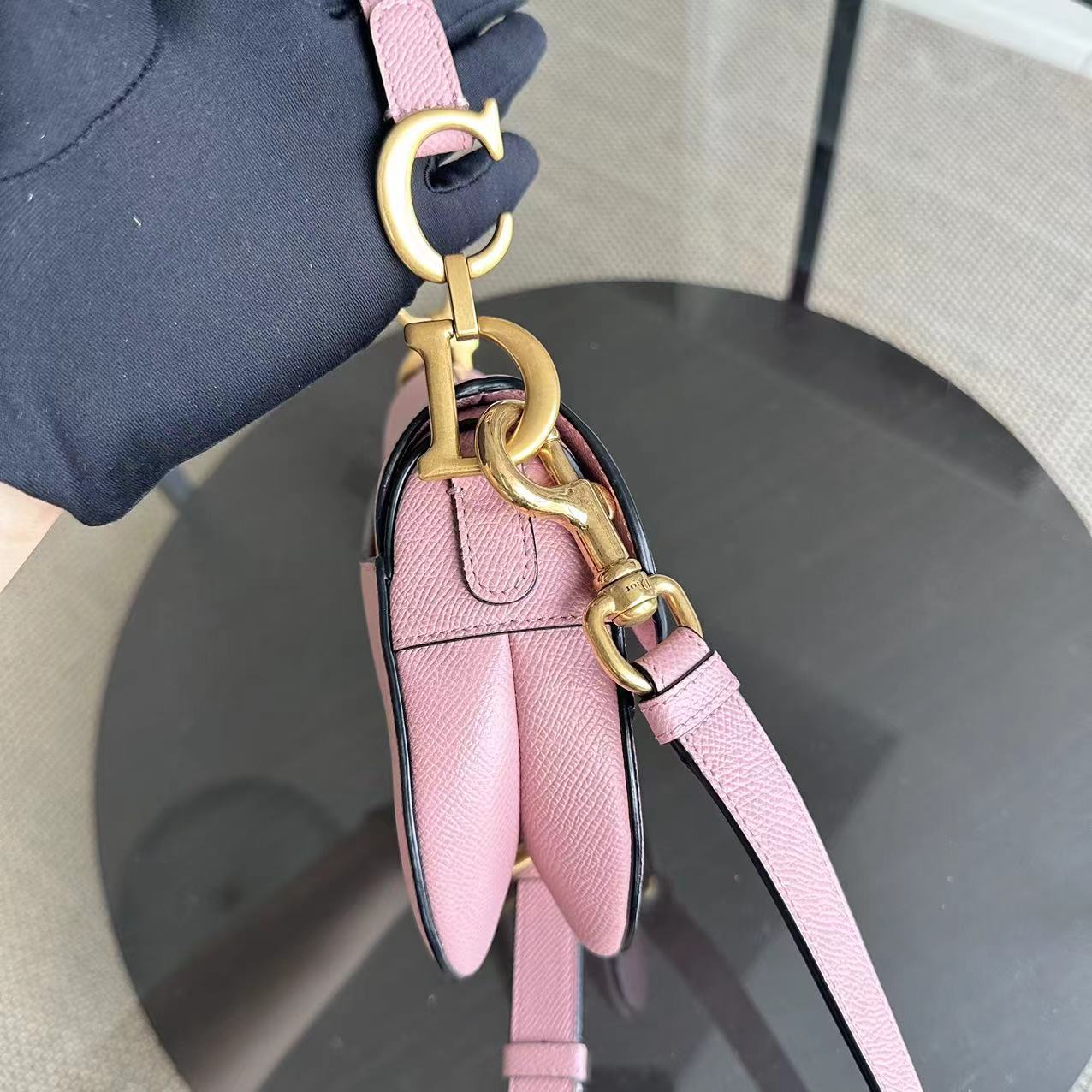 *2022 Strap Version Full Set Receipt* Dior Saddle Small 20CM Grained Calfskin Light Pink GHW - Luxury Evermore