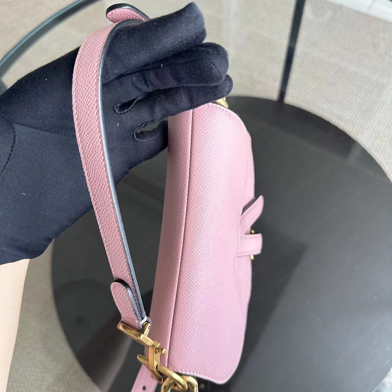 *2022 Strap Version Full Set Receipt* Dior Saddle Small 20CM Grained Calfskin Light Pink GHW - Luxury Evermore