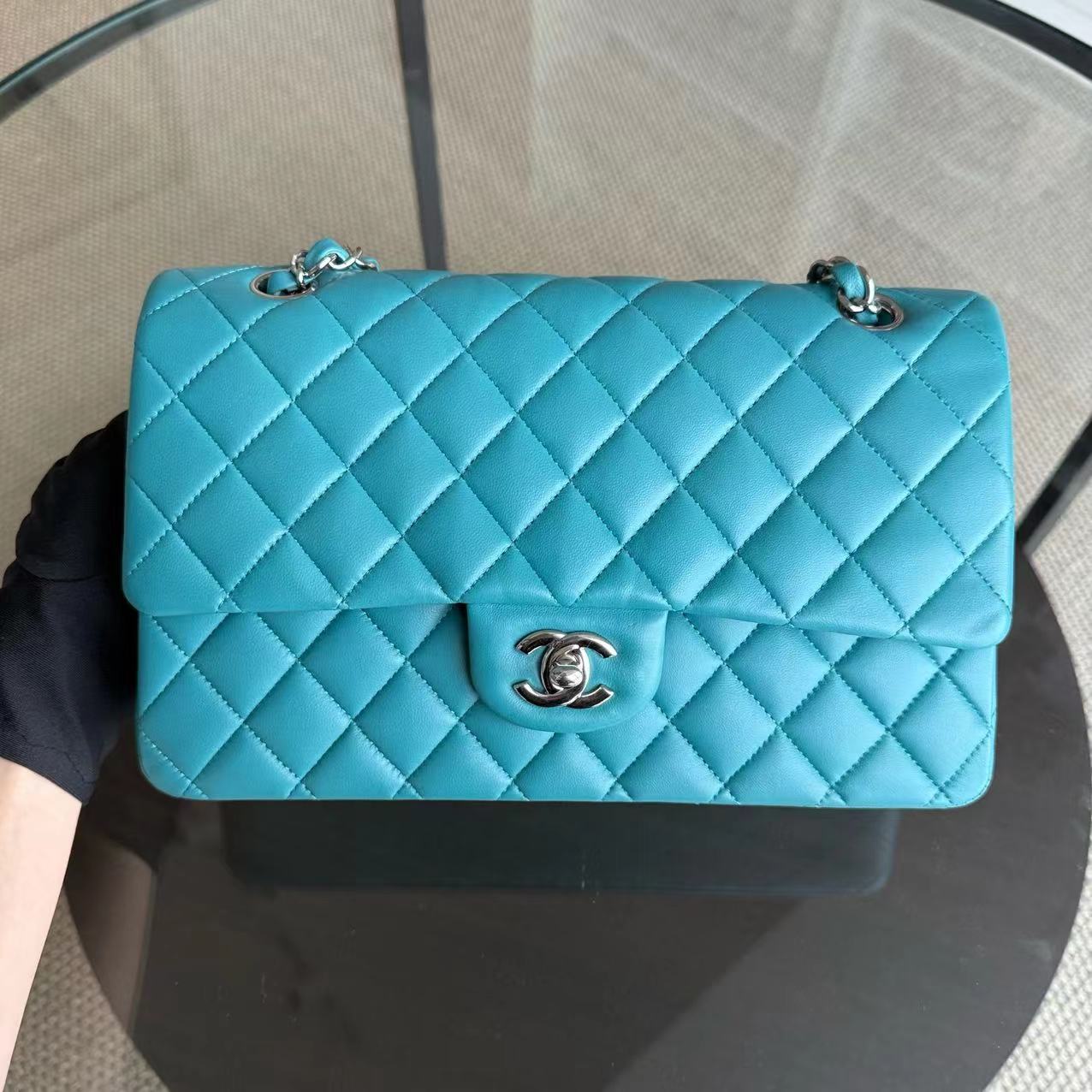 Chanel Classic Flap Medium - 25CM Quilted Lambskin Blue Silver Hardware Series 20