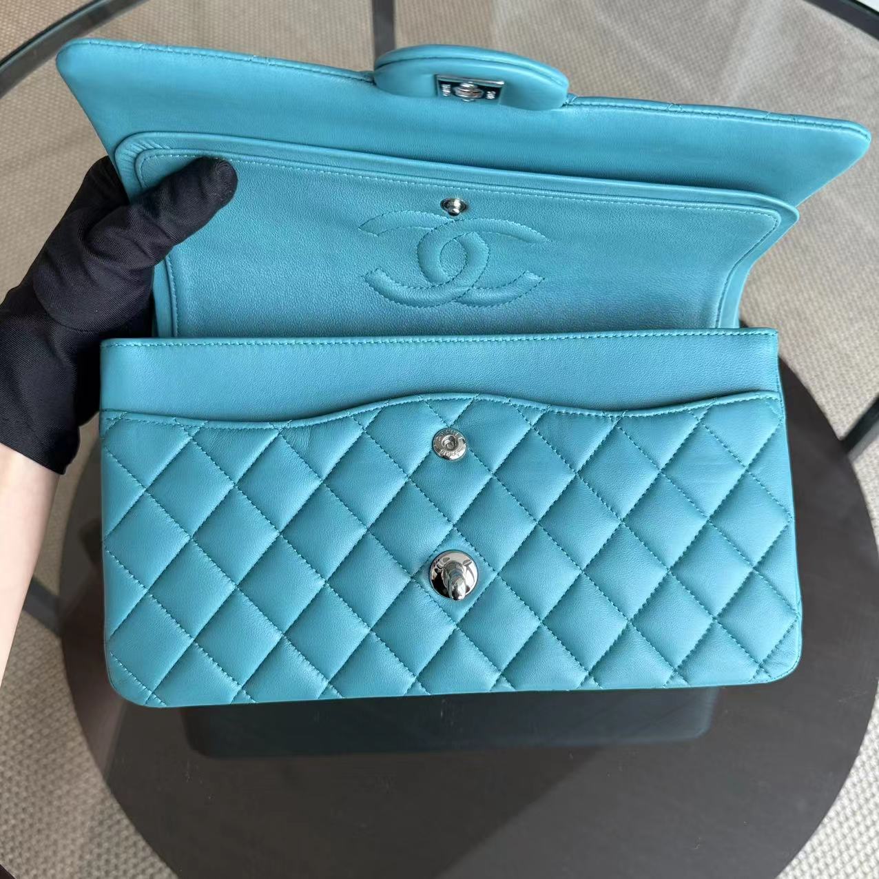 Chanel Classic Flap Medium - 25CM Quilted Lambskin Blue Silver Hardware Series 20