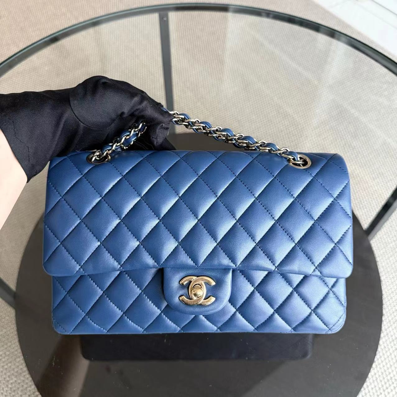 Chanel Classic Flap Medium - 25CM Quilted Lambskin Dark Blue Gold Hardware Series 25