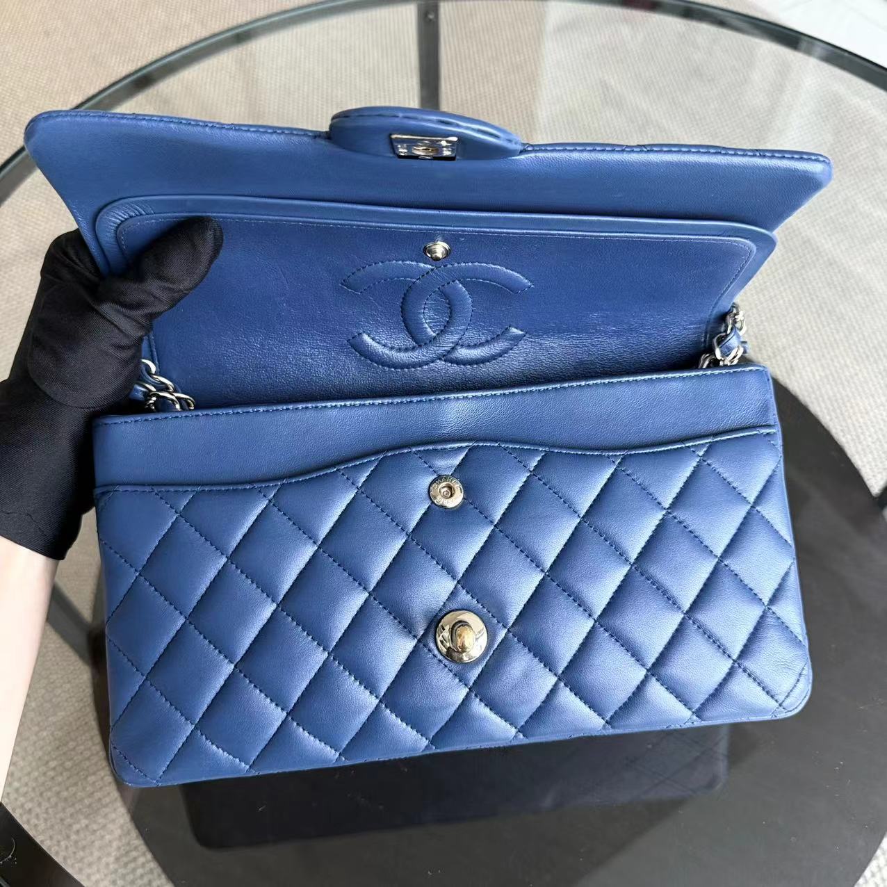 Chanel Classic Flap Medium - 25CM Quilted Lambskin Dark Blue Gold Hardware Series 25