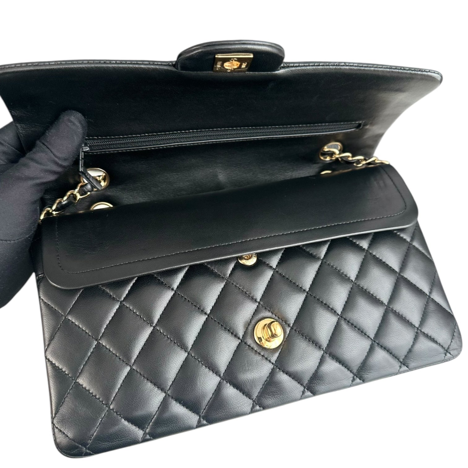 Chanel Classic Flap Medium - 25CM Quilted Lambskin Black Gold Hardware Series 12