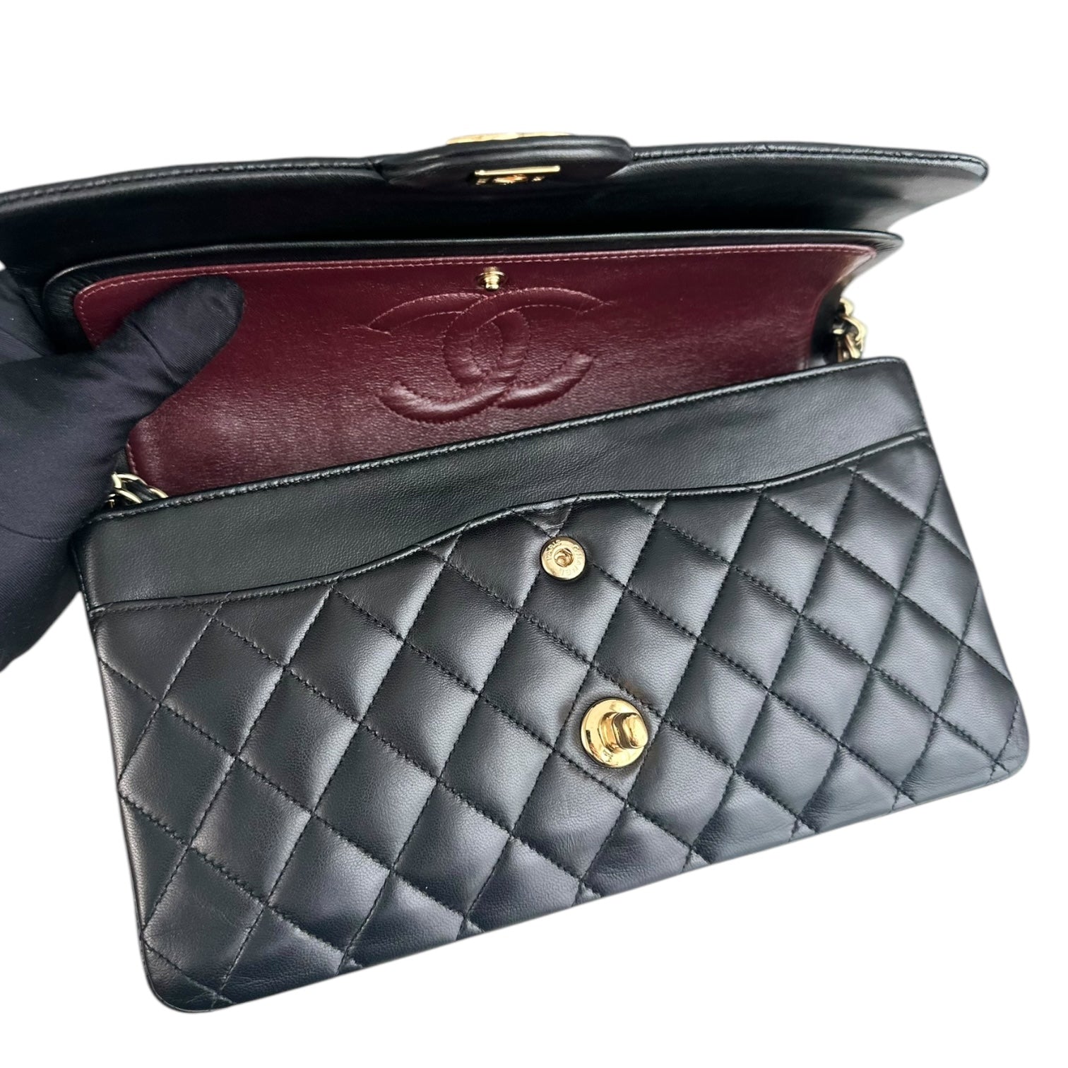 Chanel Classic Flap Medium - 25CM Quilted Lambskin Black Gold Hardware Series 12