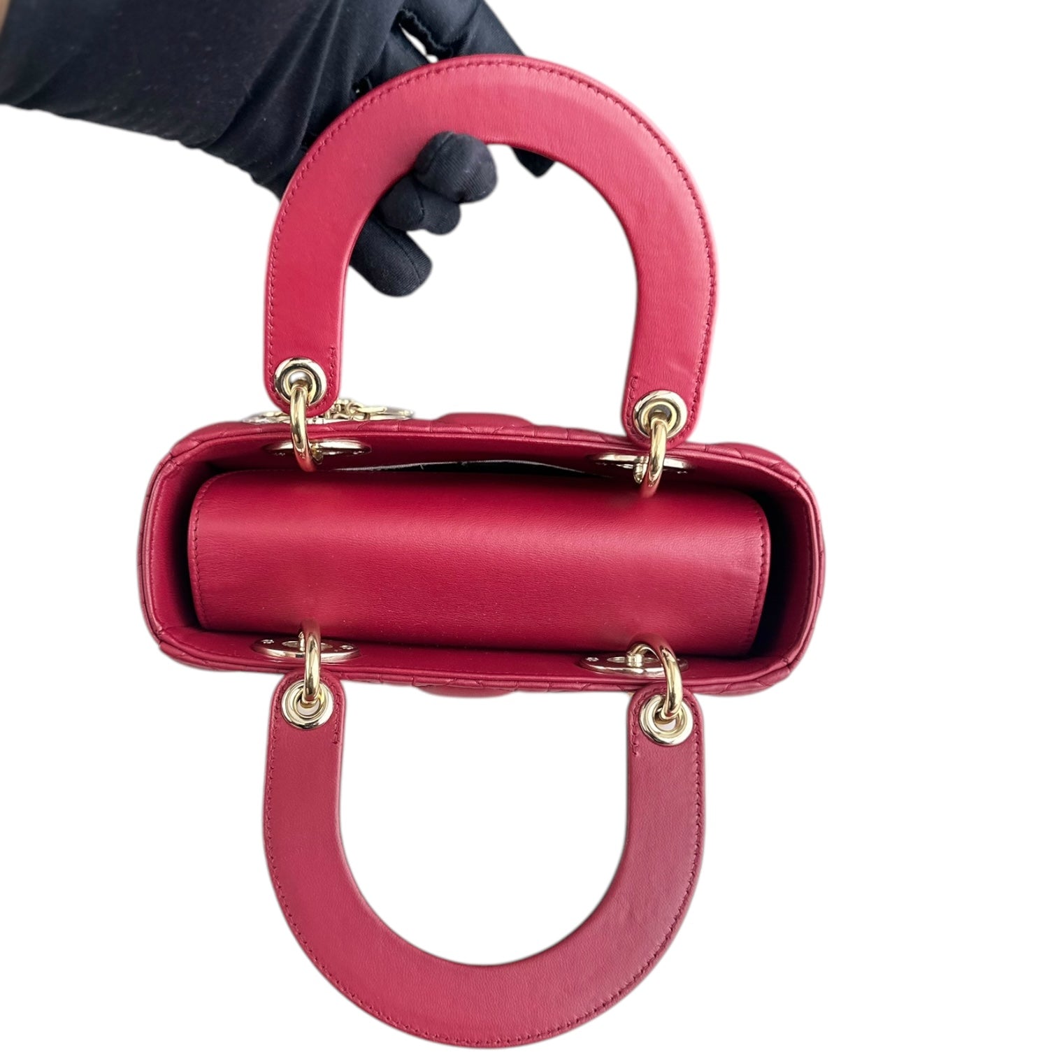 Dior Lady Small - Cannage Lambskin Red Gold Hardware