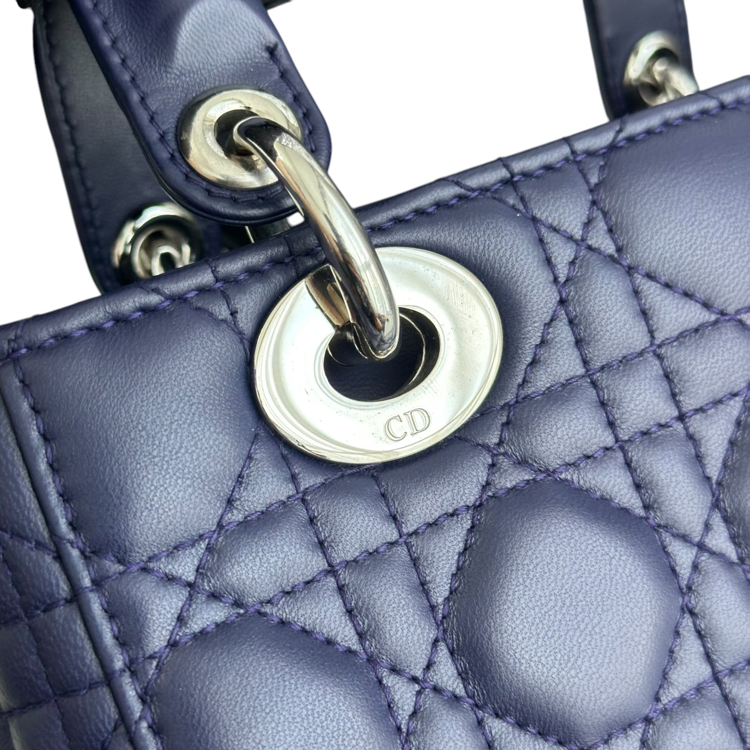 Dior Lady Small - Cannage Lambskin Dark Purple Blue Silver Hardware