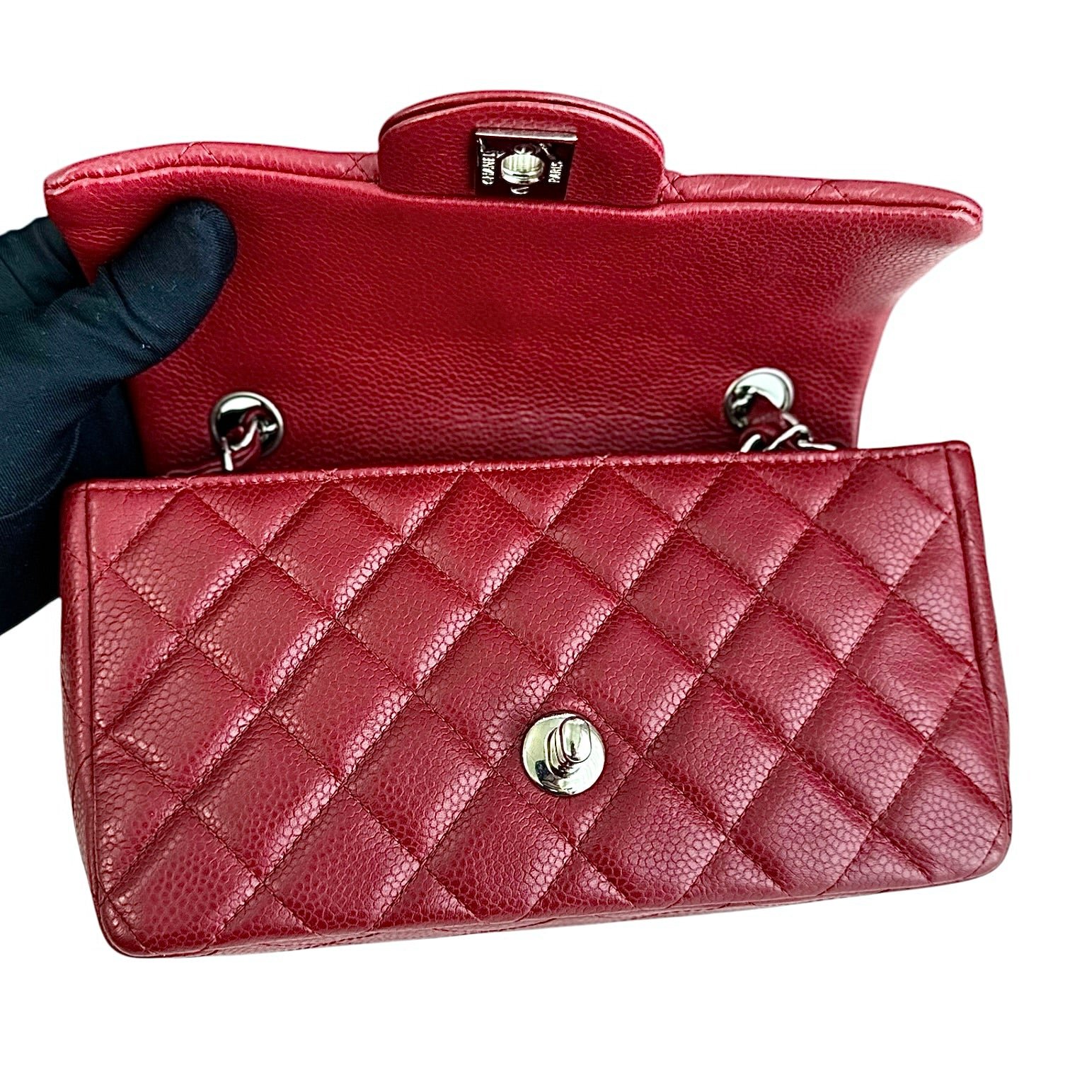 Chanel Classic Flap Mini - Caviar 20CM Quilted Dark Red Silver Hardware 17