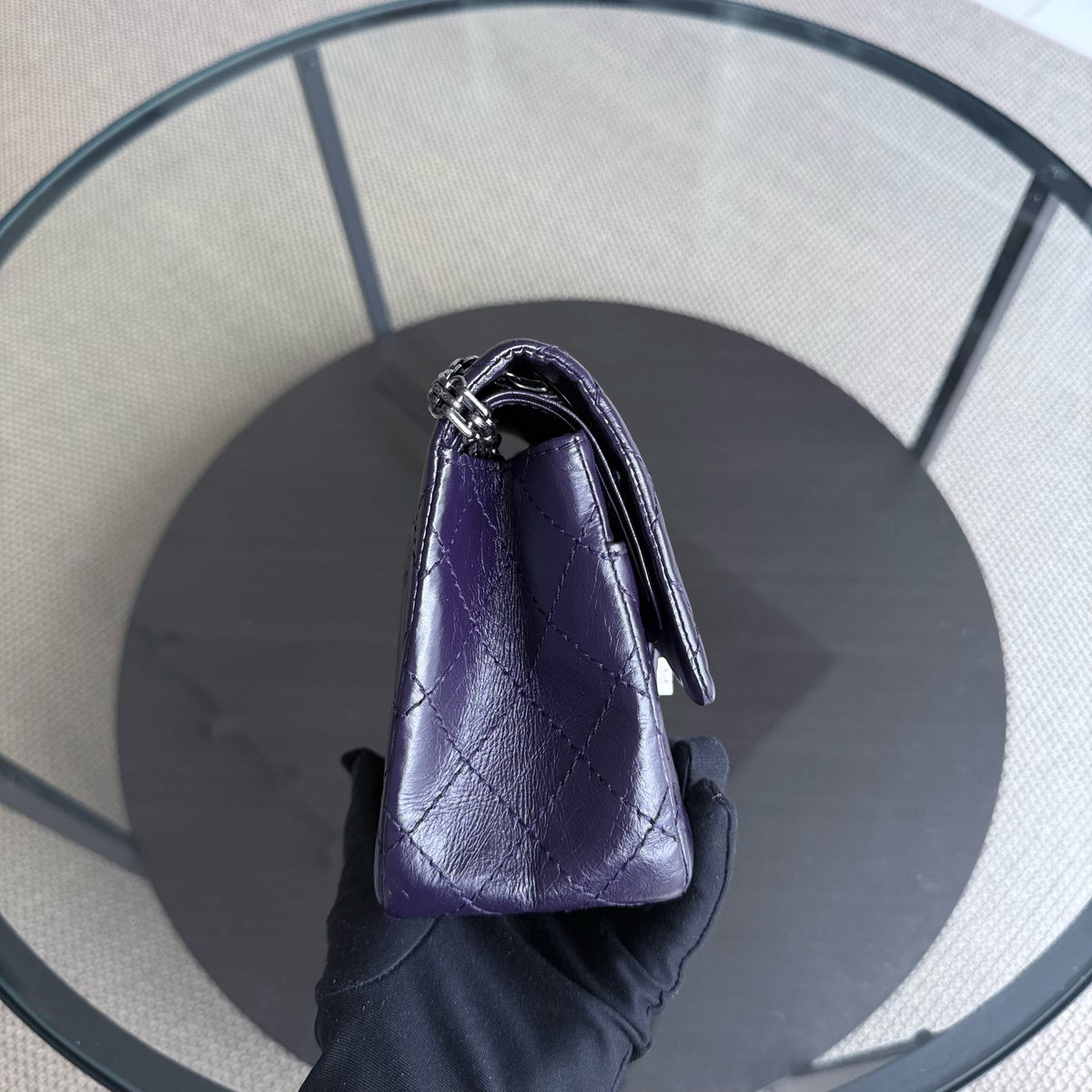 Chanel 2.55 Reissue 225 - Quilted Aged Calfskin Dark Violet Purple Aged Silver Hardware Series 17