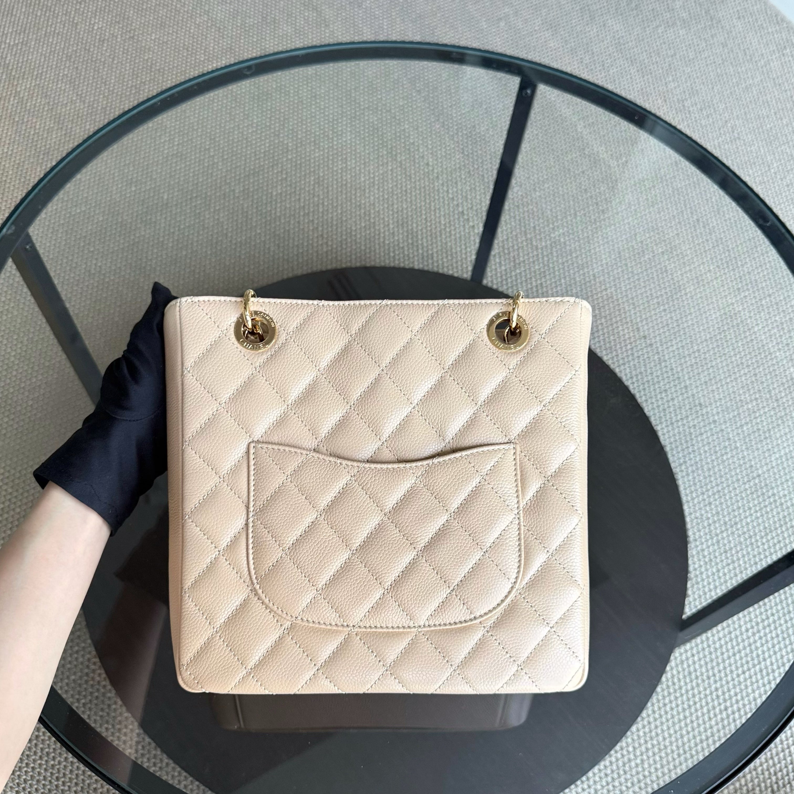 Chanel PST Petite Shopping Tote - Caviar Quilted Grained Calfskin Beige Gold Hardware Series 15