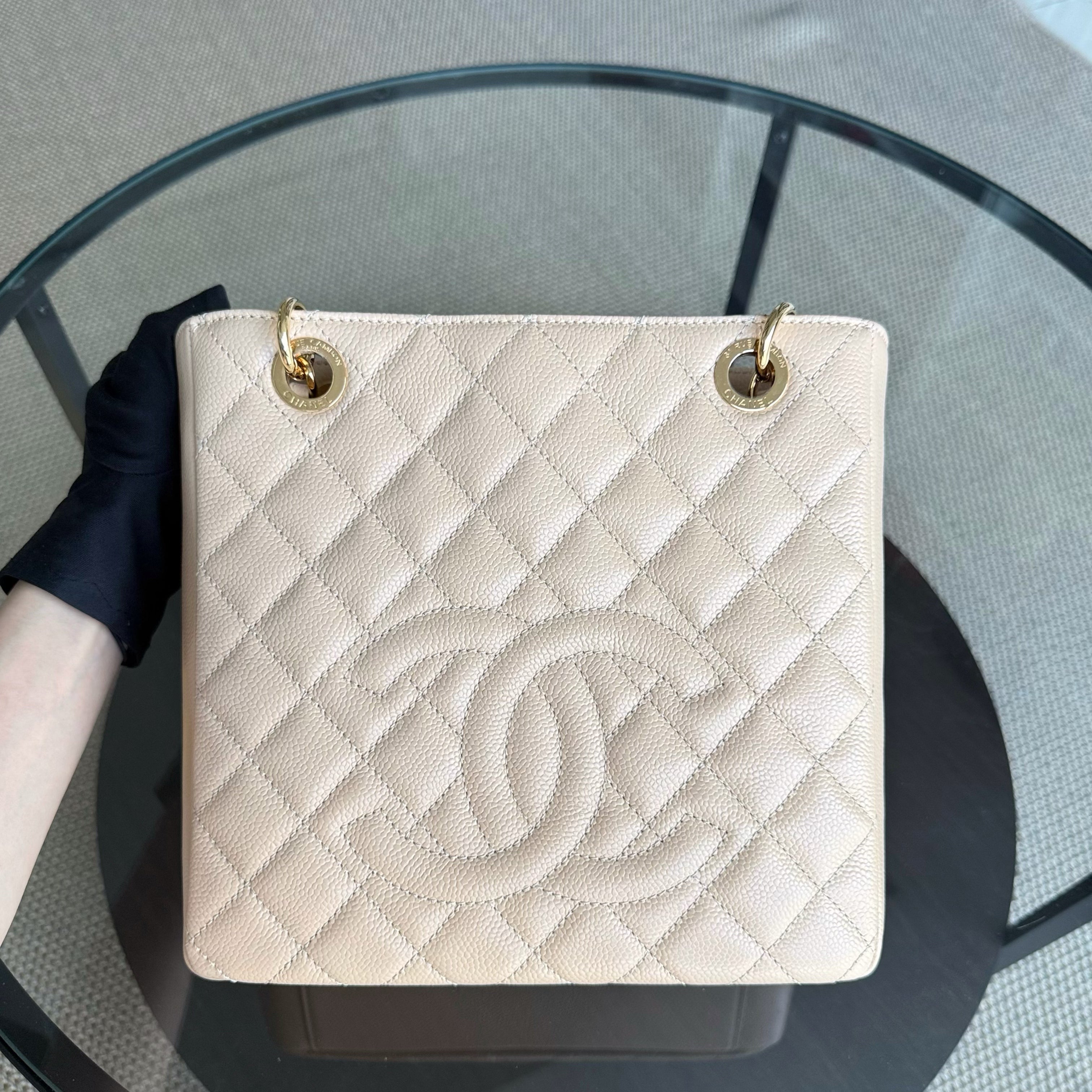 Chanel PST Petite Shopping Tote - Caviar Quilted Grained Calfskin Beige Gold Hardware Series 15